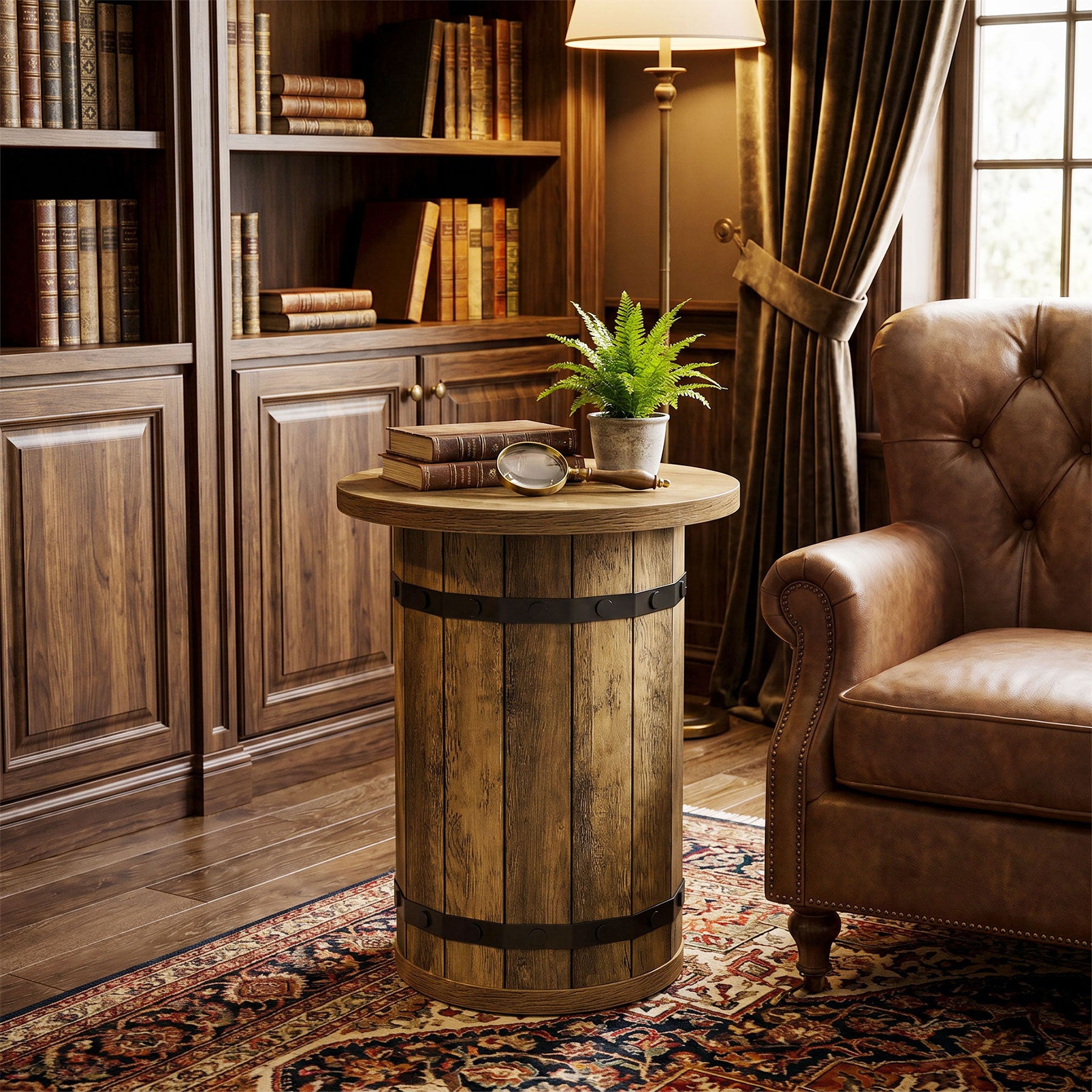 brown round end table