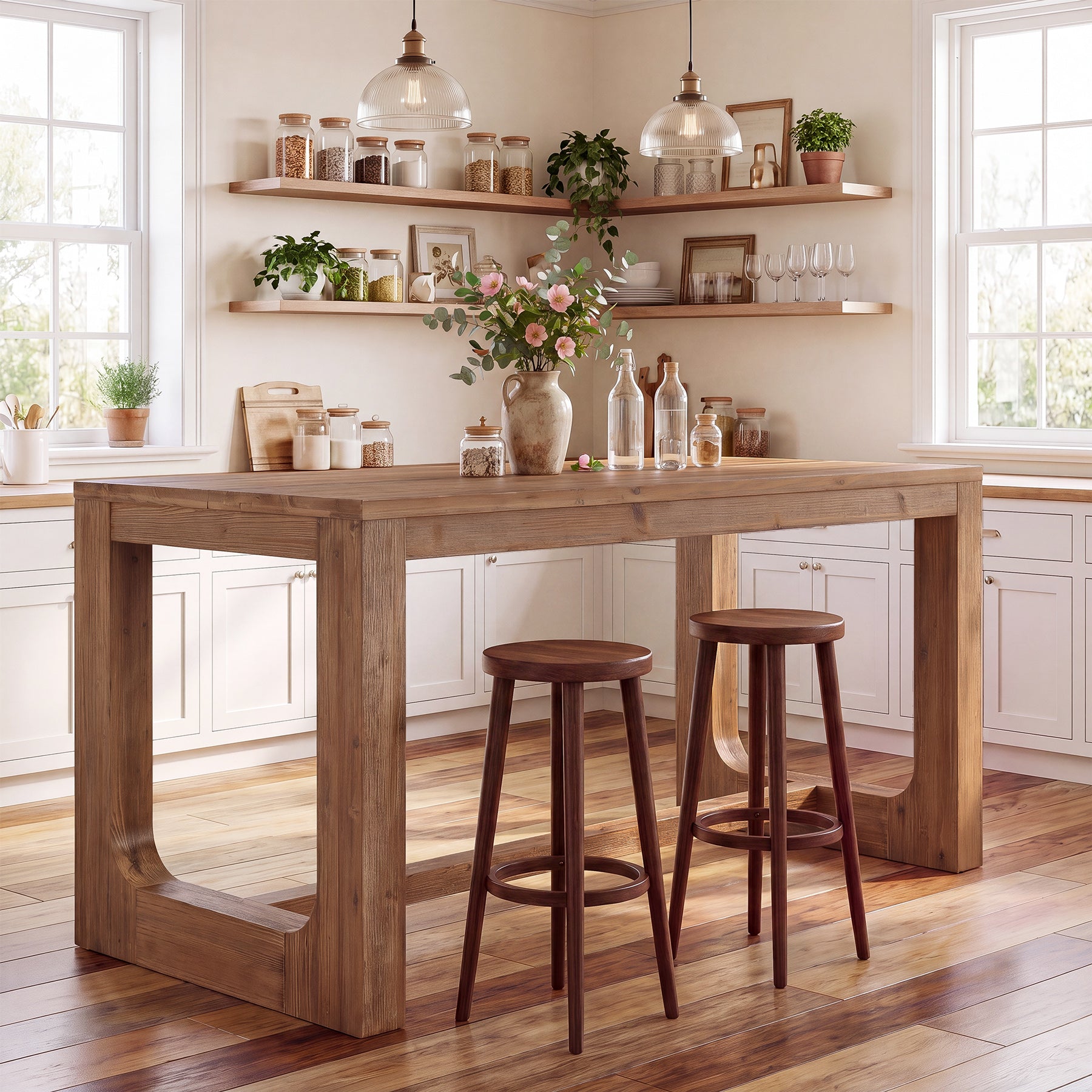 63" Solid Wood Kitchen Island, Dining Room Table with Sturdy Construction