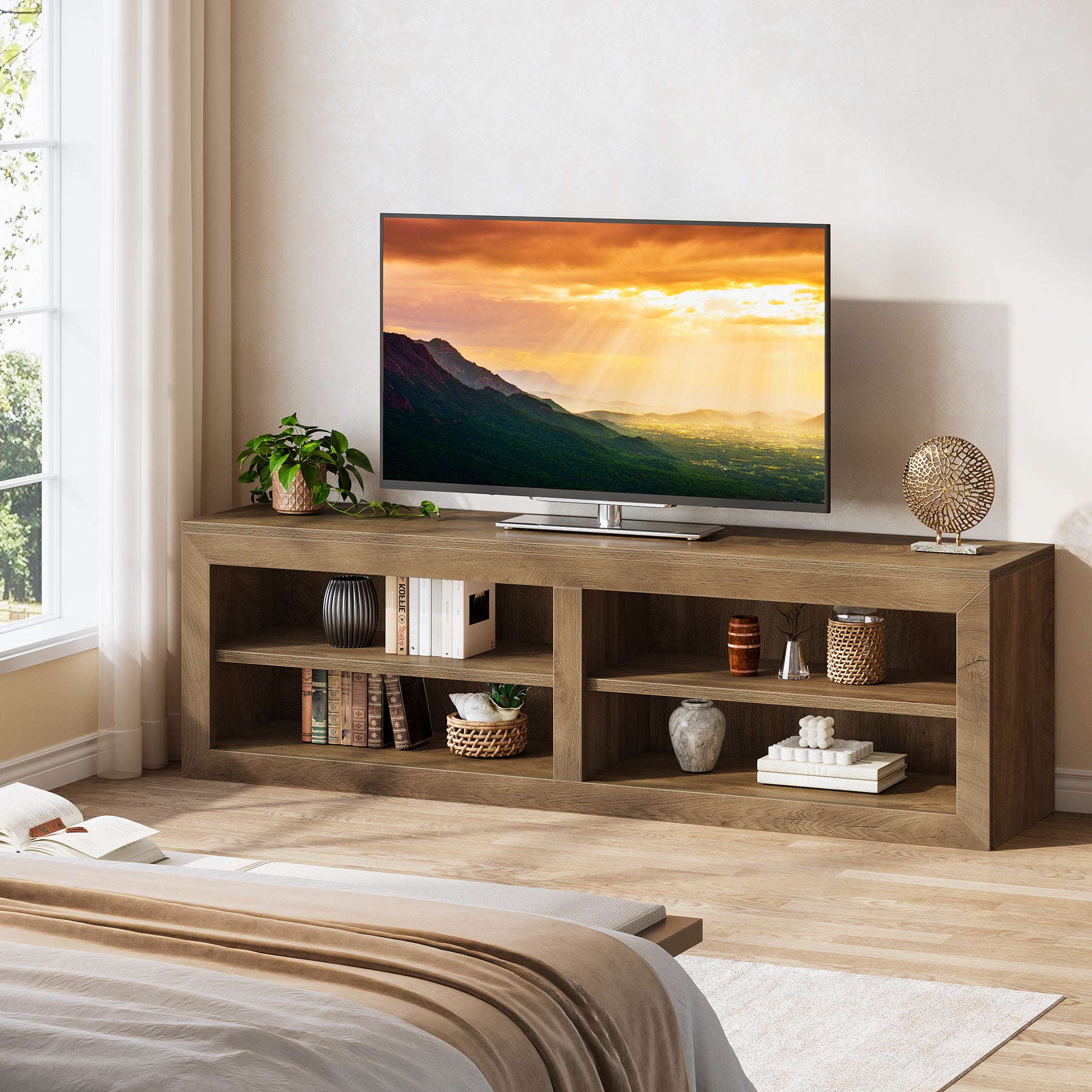 55" TV Stand for TVs up to 65", Modern Entertainment Center with 4 Open Shelves