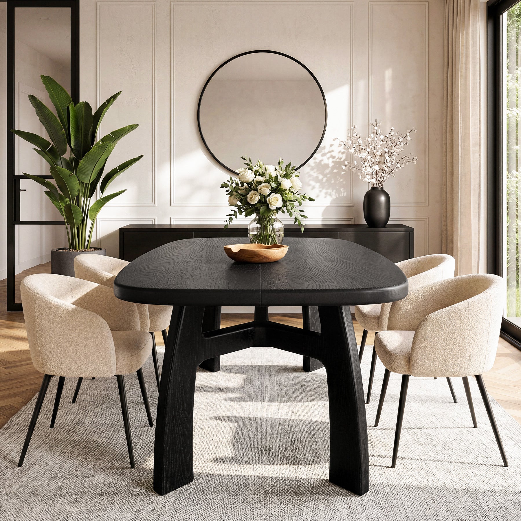 63-Inch Dining Table for 6-8, Solid Wood Kitchen Table with H-Frame for Dining Room