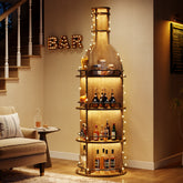 75" Wine Rack with Shelves, Round Wine Cabinet with Hanging Goblet Holder (No Lights) 3