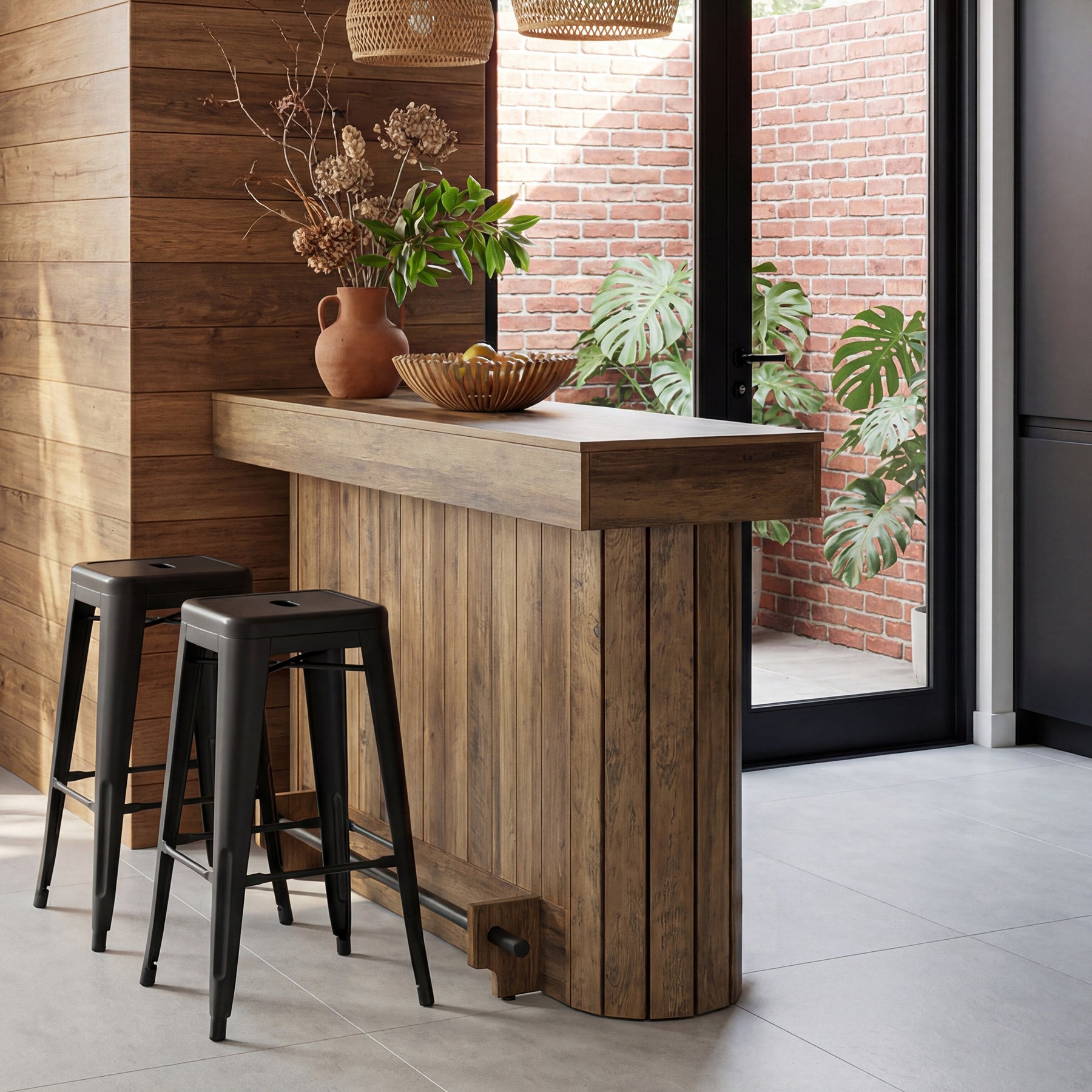 63" Industrial Bar Table with Storage Shelves & Footrest, Wooden Pub Table for Home Bar