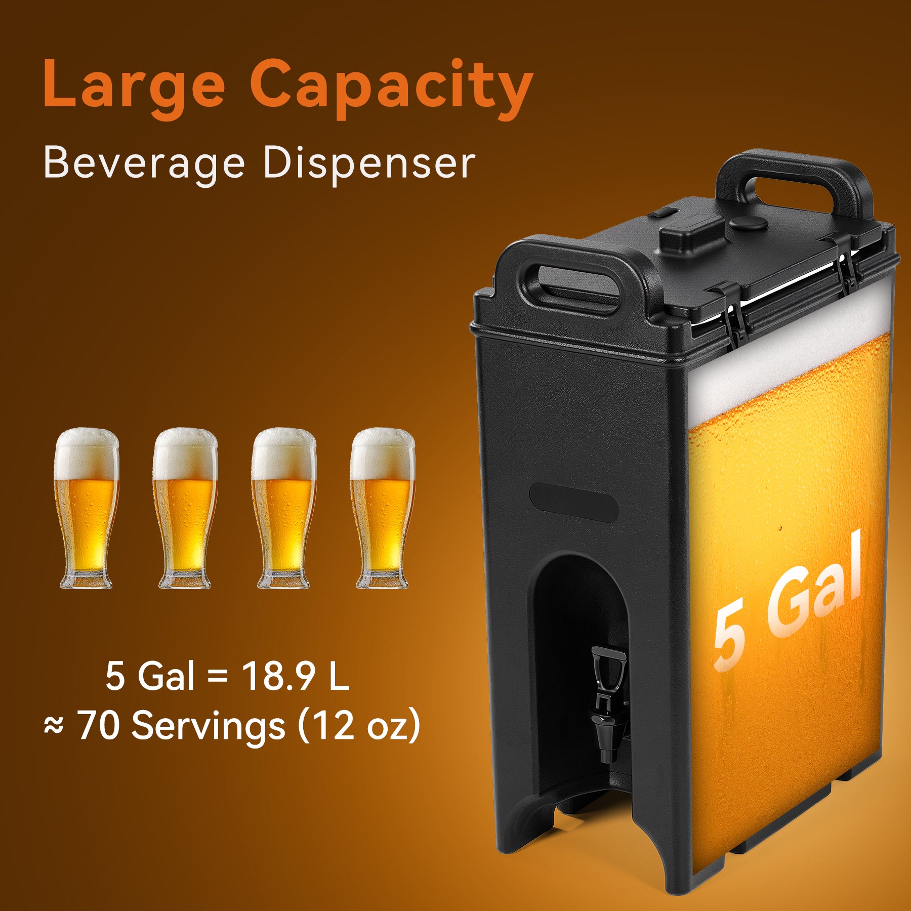 5 Gallon Insulated Beverage Dispenser - Commercial Hot & Cold Drink Server