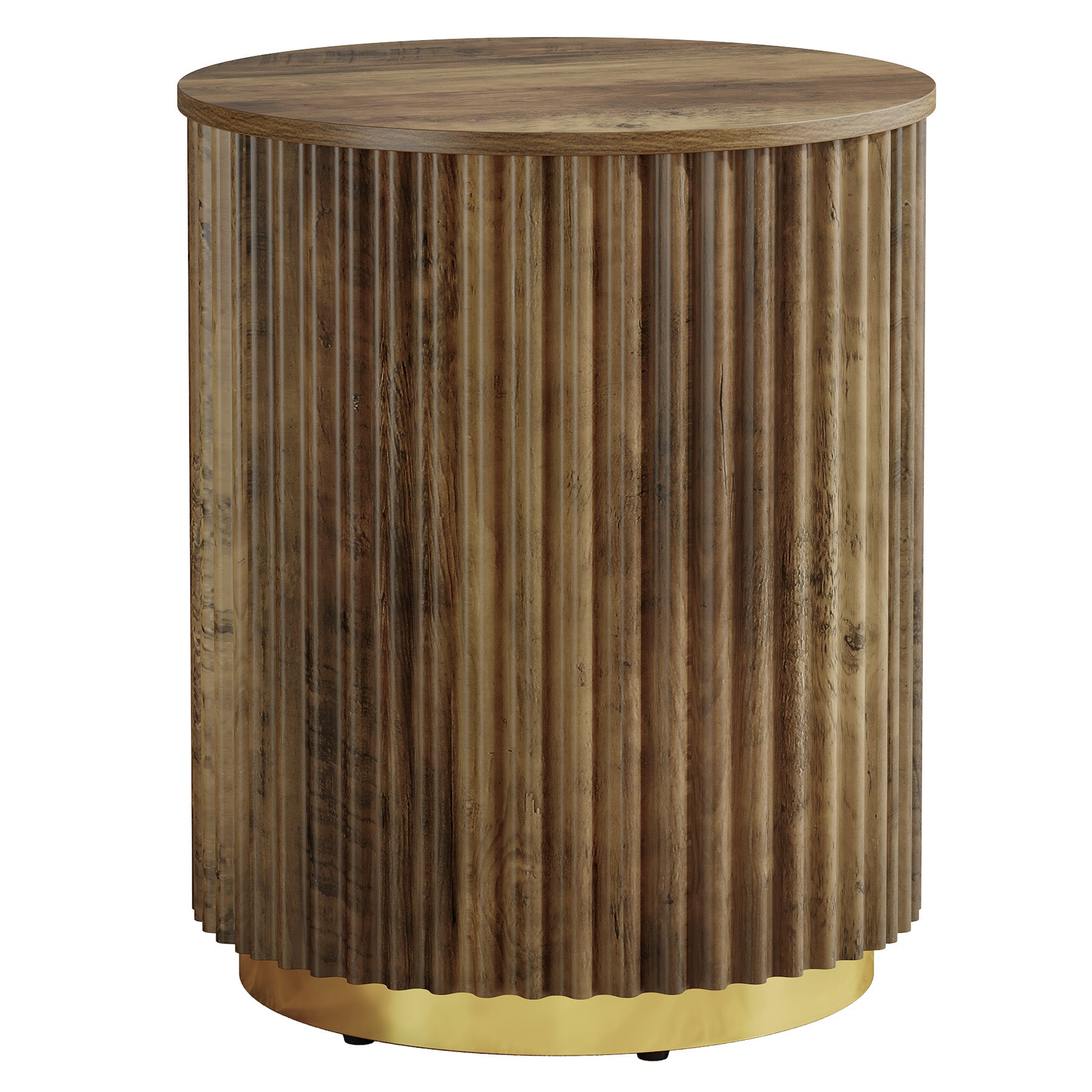 Fluted Round End Table, Small Side Table Nightstand for Living Room, Bedroom
