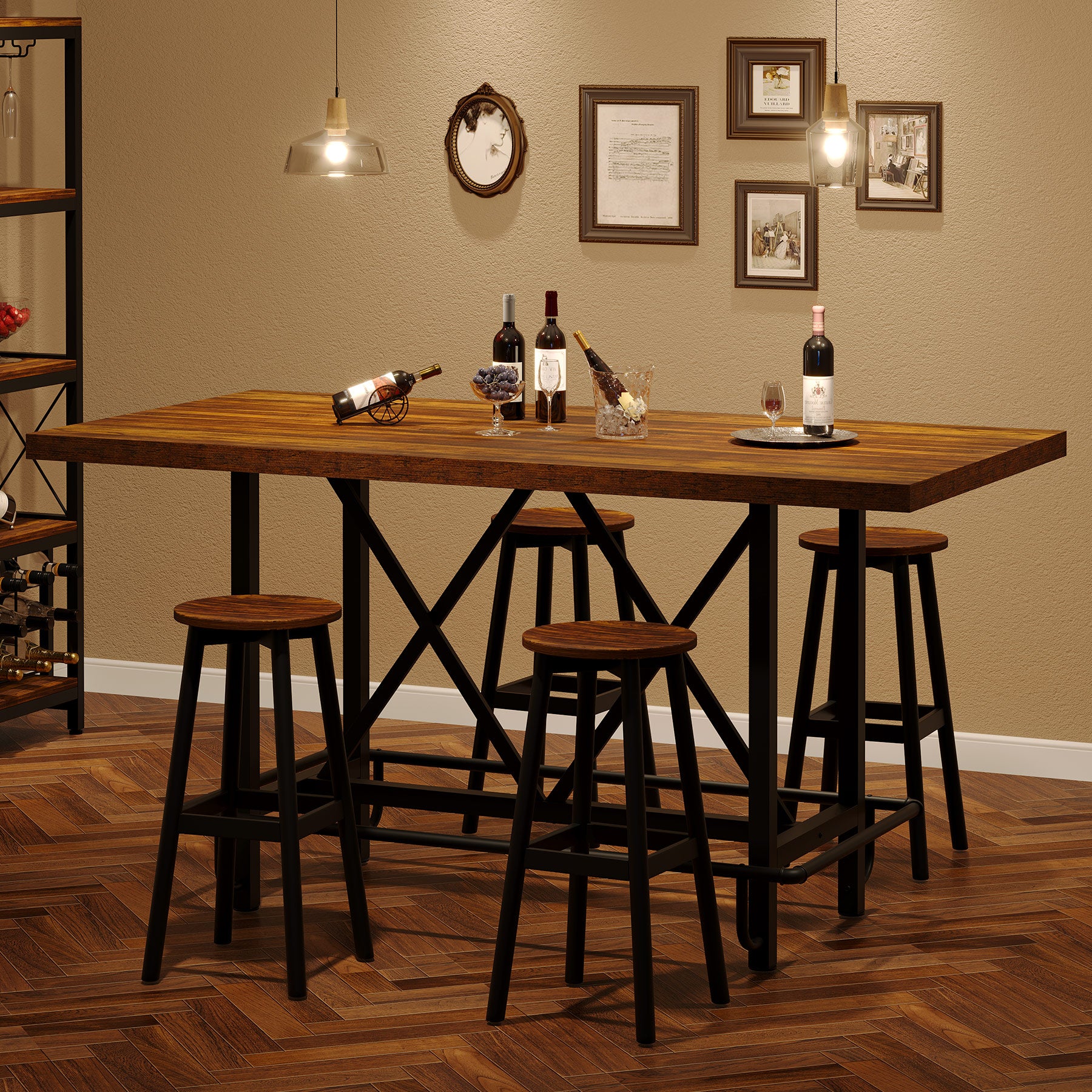 62.99" Counter Height Bar Table, Rectangular Farmhouse Pub Table for Kitchen or Dining Area