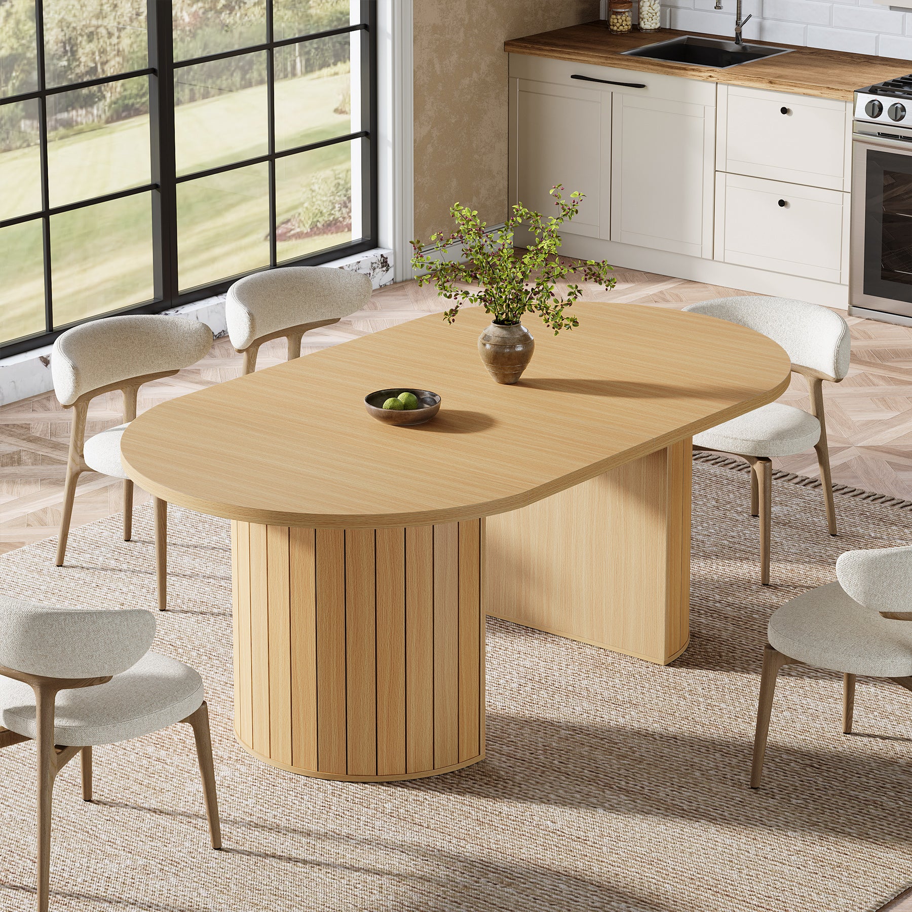 63" Dining Table for 4-6, Oval Dining Room Dinner Table for Kitchen