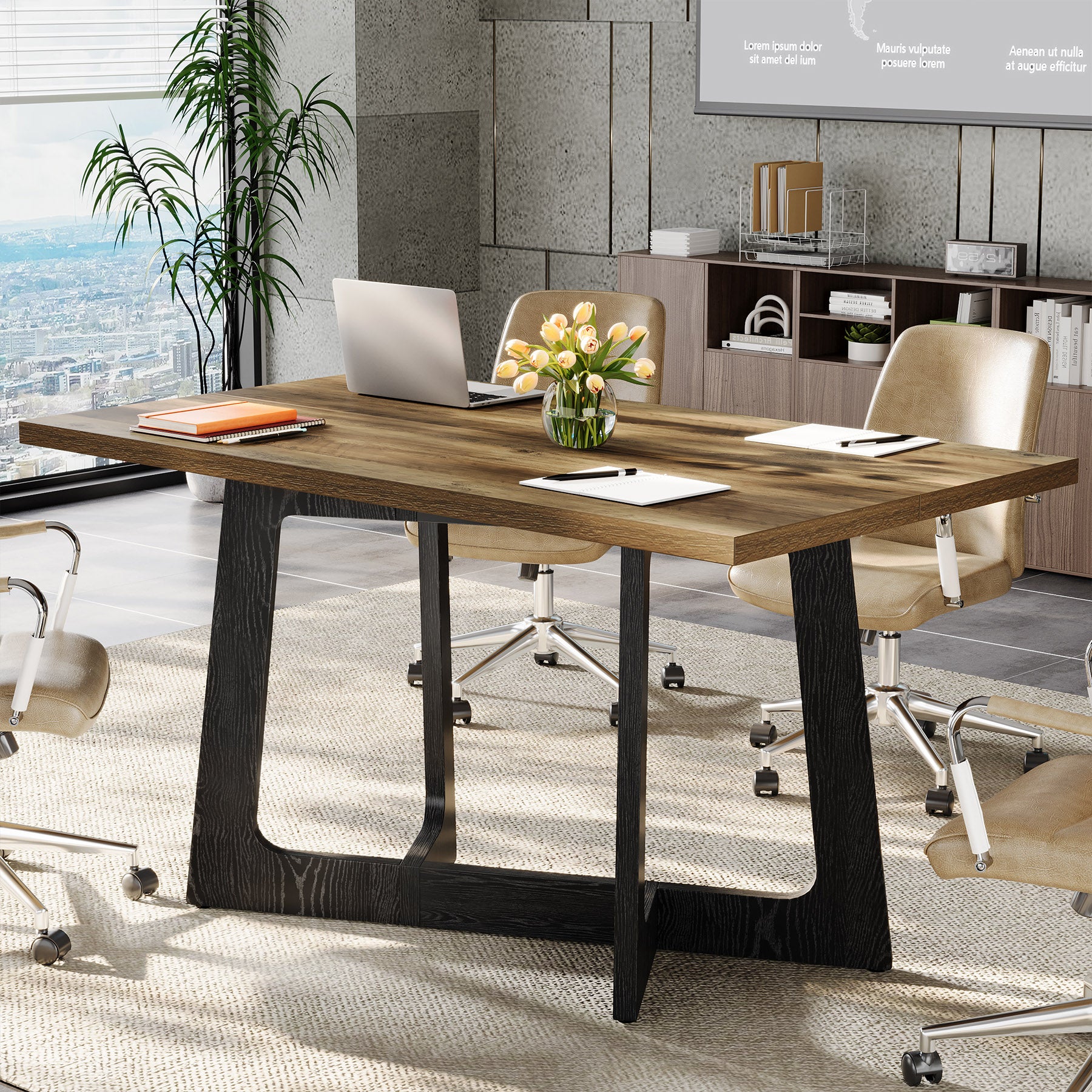 47" Industrial Conference Table for 2-4 People, Office Meeting Table with Sturdy Metal Base