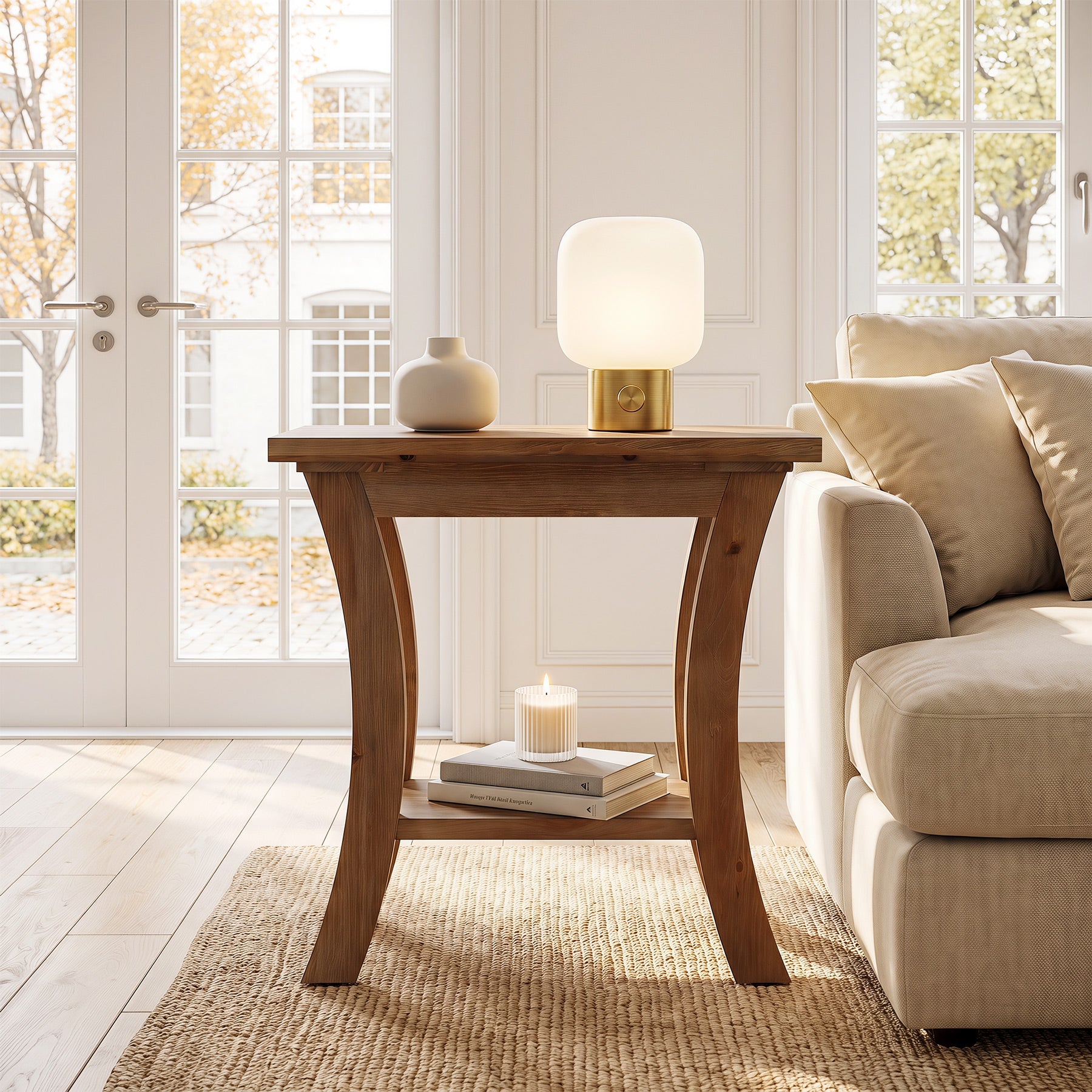 Tribesigns 23.6-Inch Solid Wood Side Table with Lower Shelf, Farmhouse End Table for Living Room