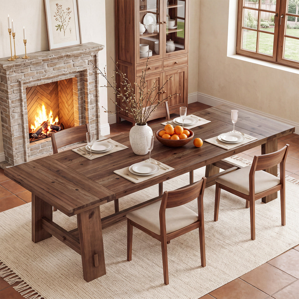 86.61" Solid Wood Dining Table, Rectangular Kitchen Table with A-Shaped Legs for 8-10