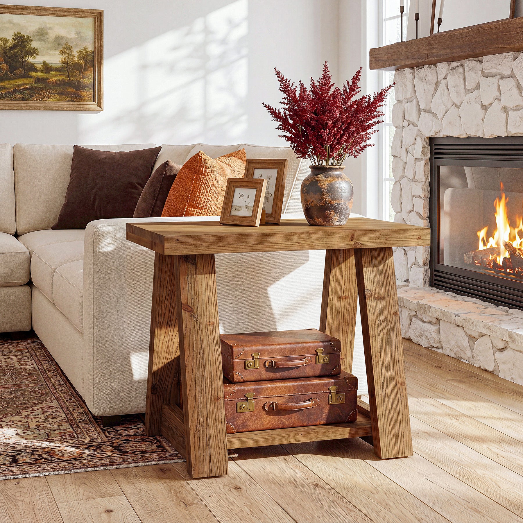 Tribesigns 23.6 Inch 2-Tier Side Table, Solid Wood Rectangle End Table with Storage Shelves for Living Room