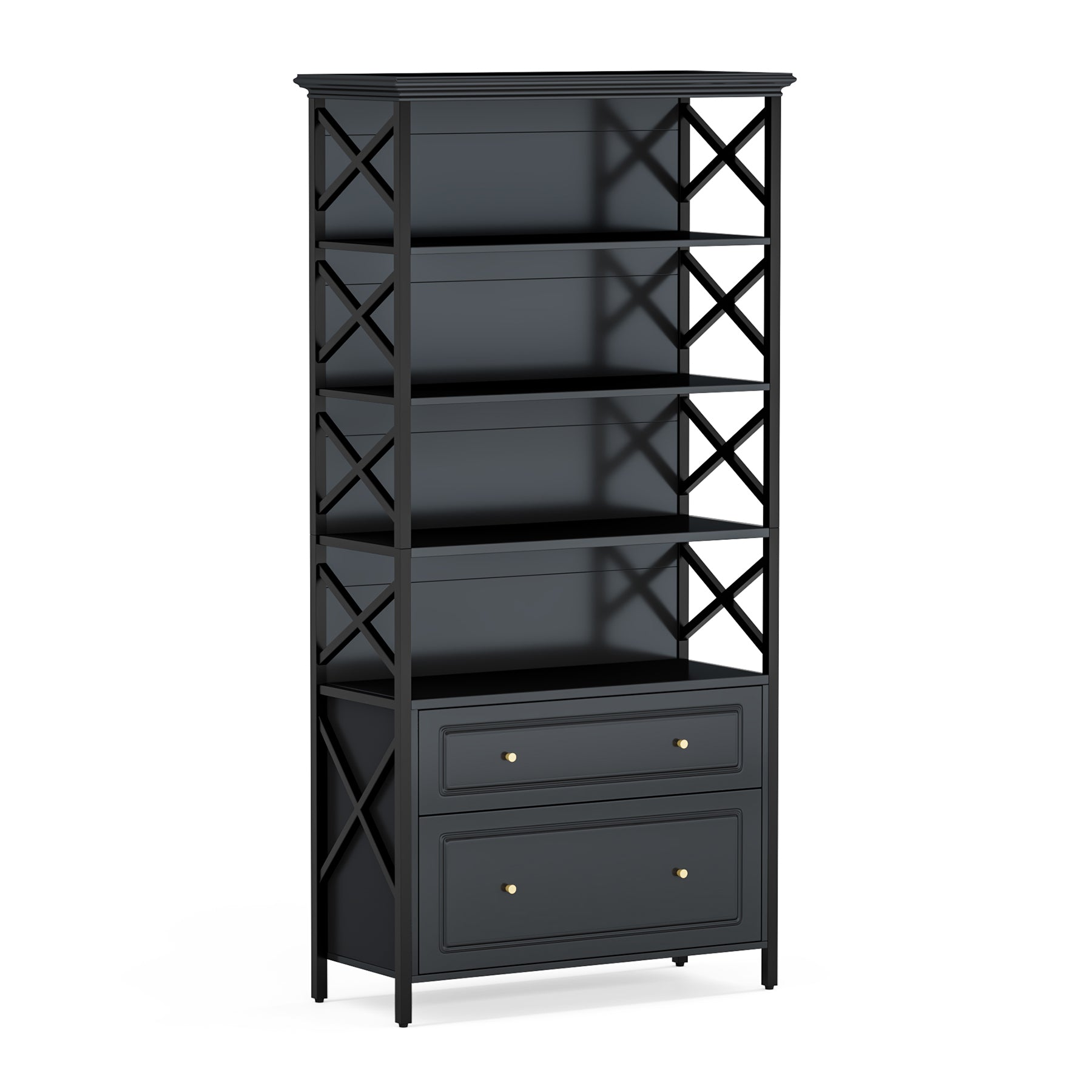 5-Tier Bookshelf, Industrial Bookcase Display Shelf with 2 Drawers