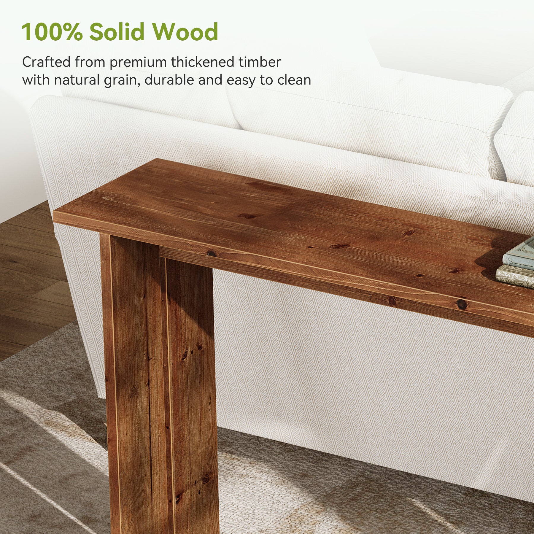 63“ Solid Wood Farmhouse Console Table with Bottom Shelf, Entryway Sofa Table for Hallway or Behind Couch