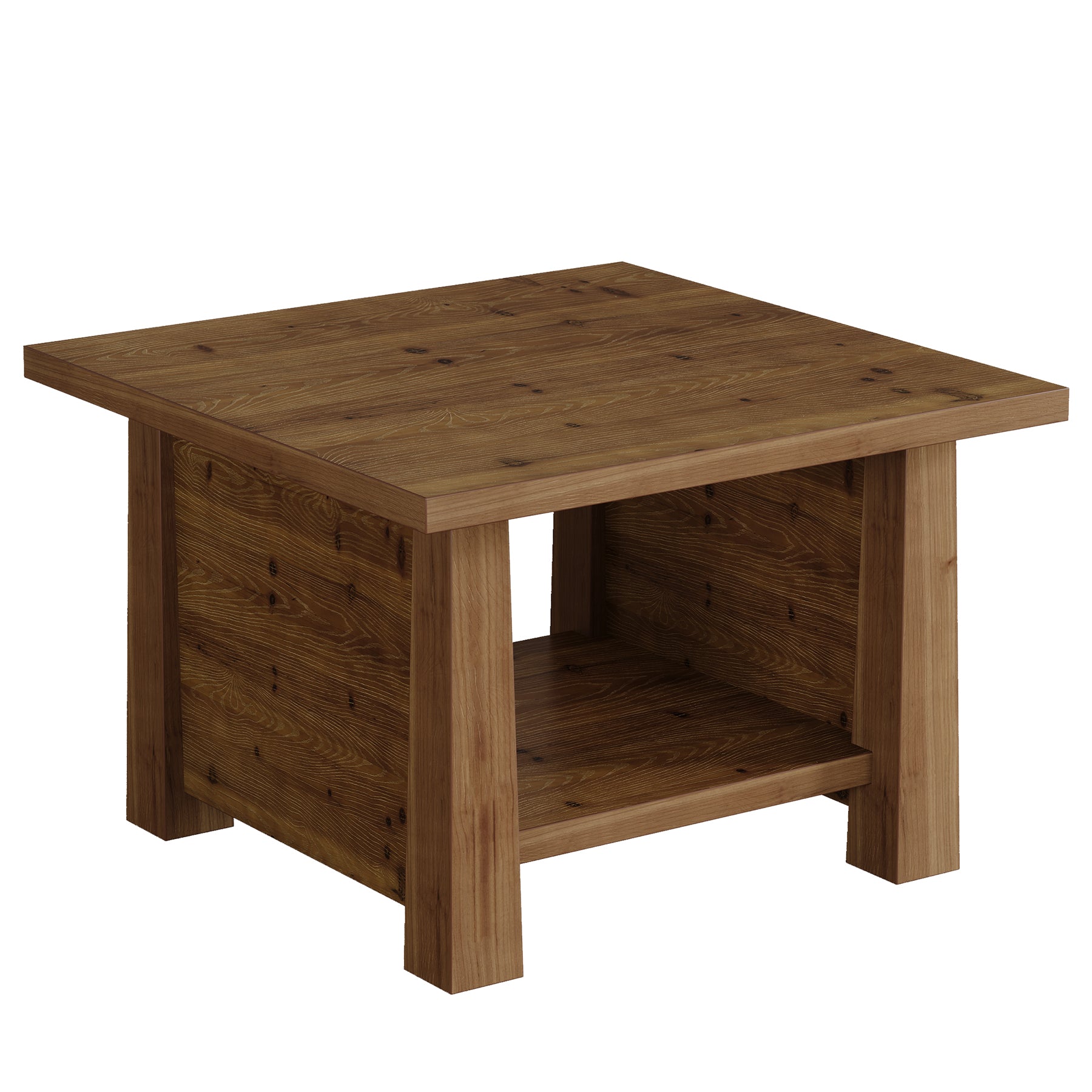31.5" Solid Wood Coffee Table, Farmhouse 2-Tier Wooden Square Center Table