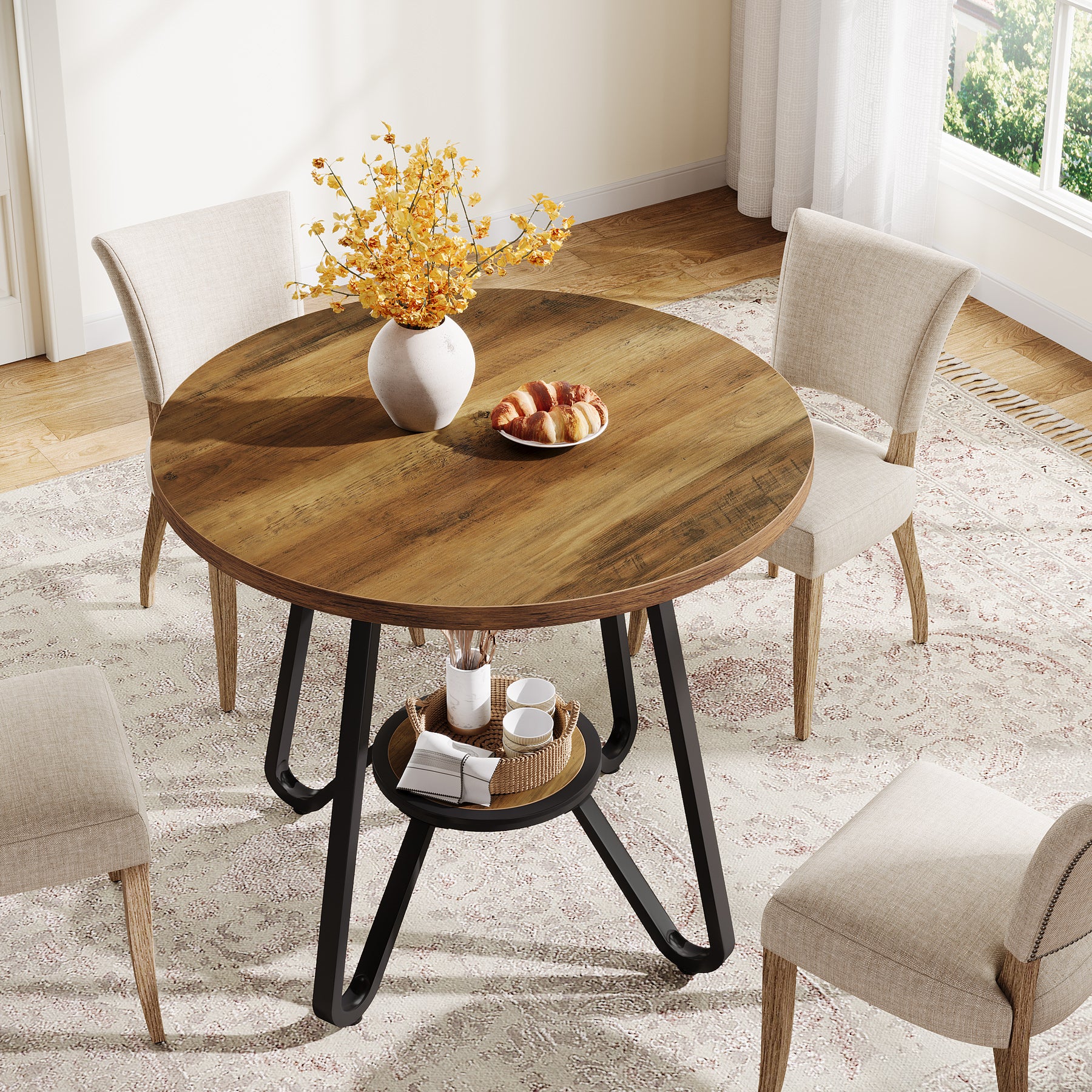 31.5" Round Dining Table, Small Kitchen Table with Open Shelves for 2 Tribesigns