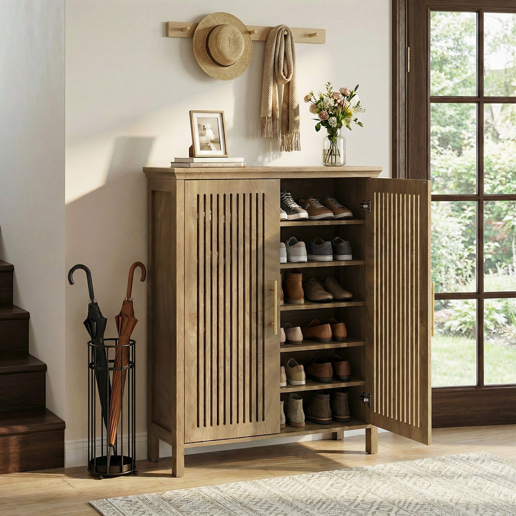 Tribesigns 5-Tier Shoe Cabinet with Doors, Tall Entryway Shoe Storage