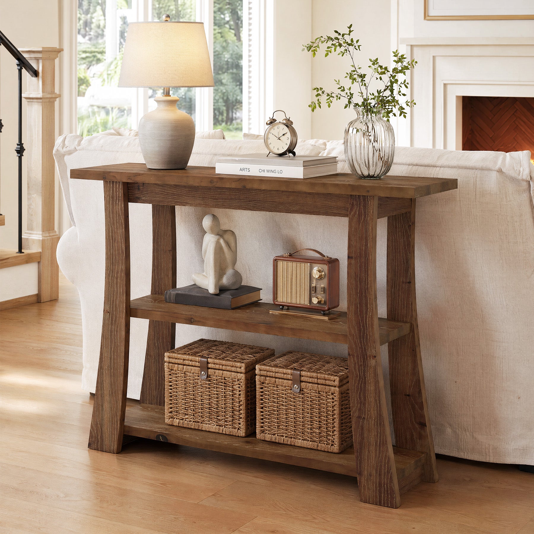 41" Solid Wood Console Table, 3-Tier Narrow Entryway Sofa Table for Living Room Hallway
