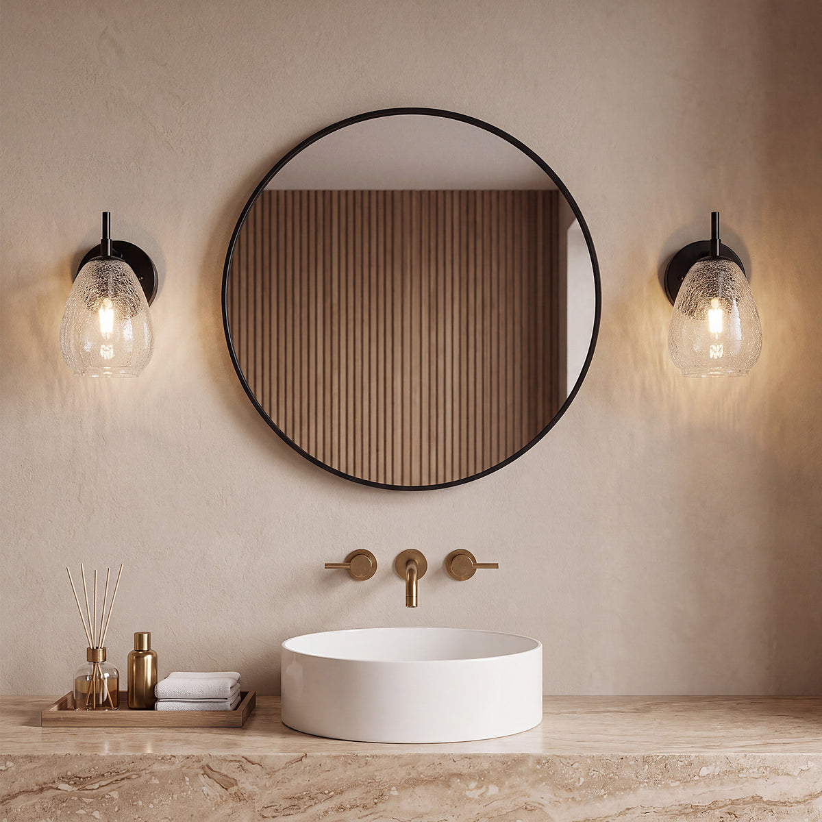 Tribesigns Wall Sconce with Black Crackle Glass, Indoor Wall Light Set of 2