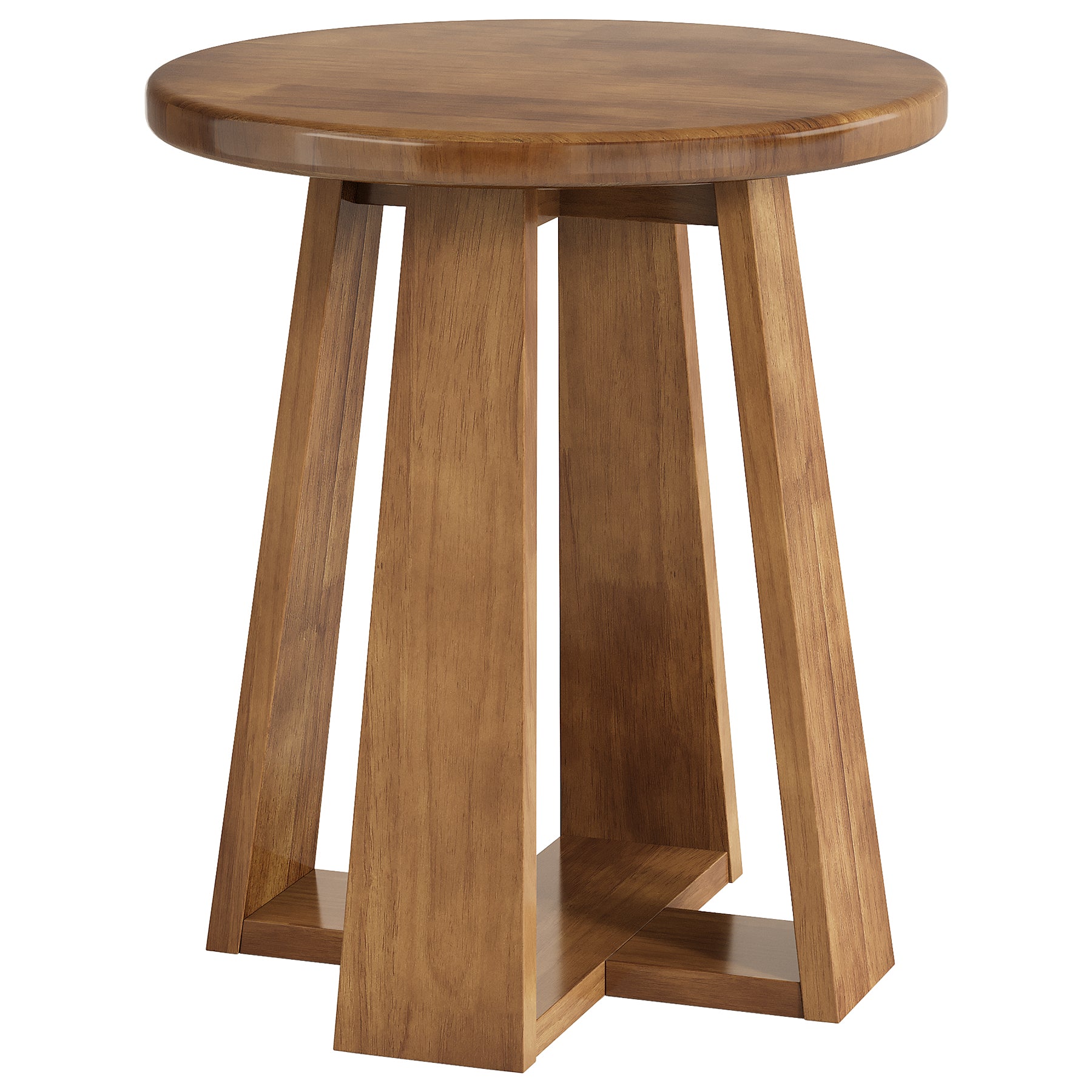 Modern Round End Table, Solid Wood Accent Side Table with Unique Geometric Legs