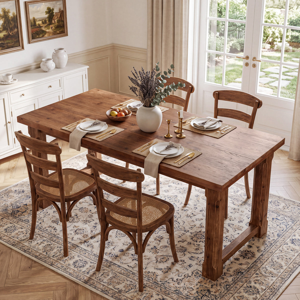 63" Farmhouse Solid Wood Dining Table for 4-6, Rectangular Kitchen Table