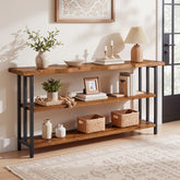 63" Live Edge Console Table, Farmhouse Solid Wood 3-Tier Shelves 3