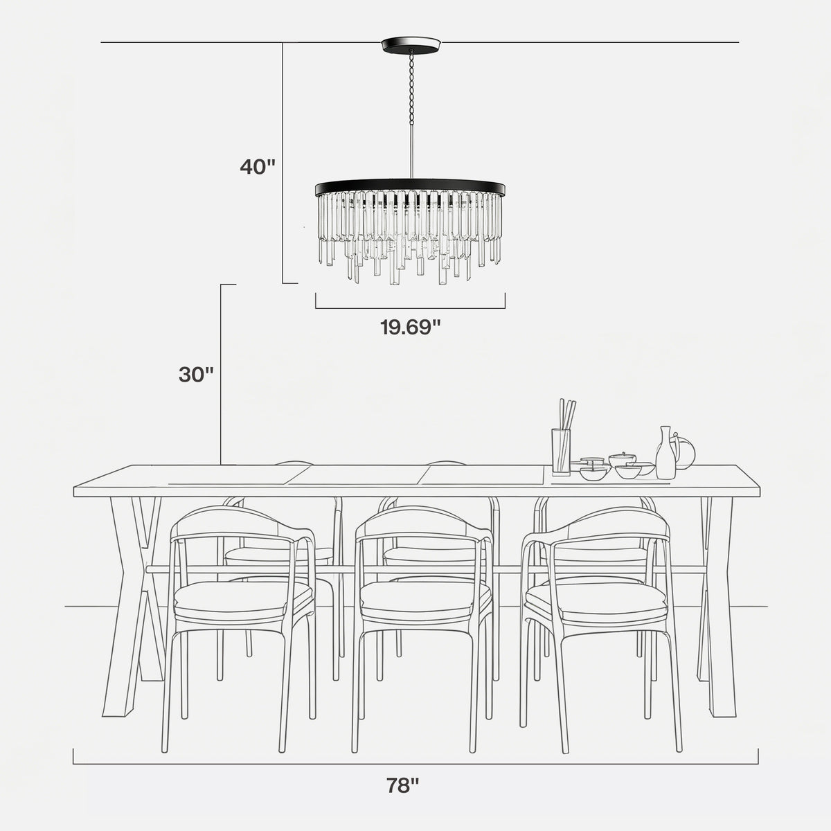 20" Modern Crystal Chandelier, 6-Light Black Pendant Light with Amber Crystal