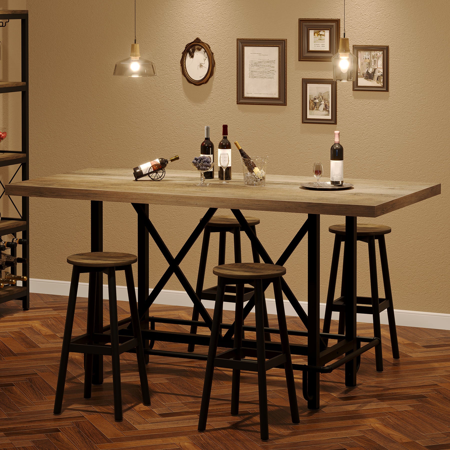 62.99" Counter Height Bar Table, Rectangular Farmhouse Pub Table for Kitchen or Dining Area