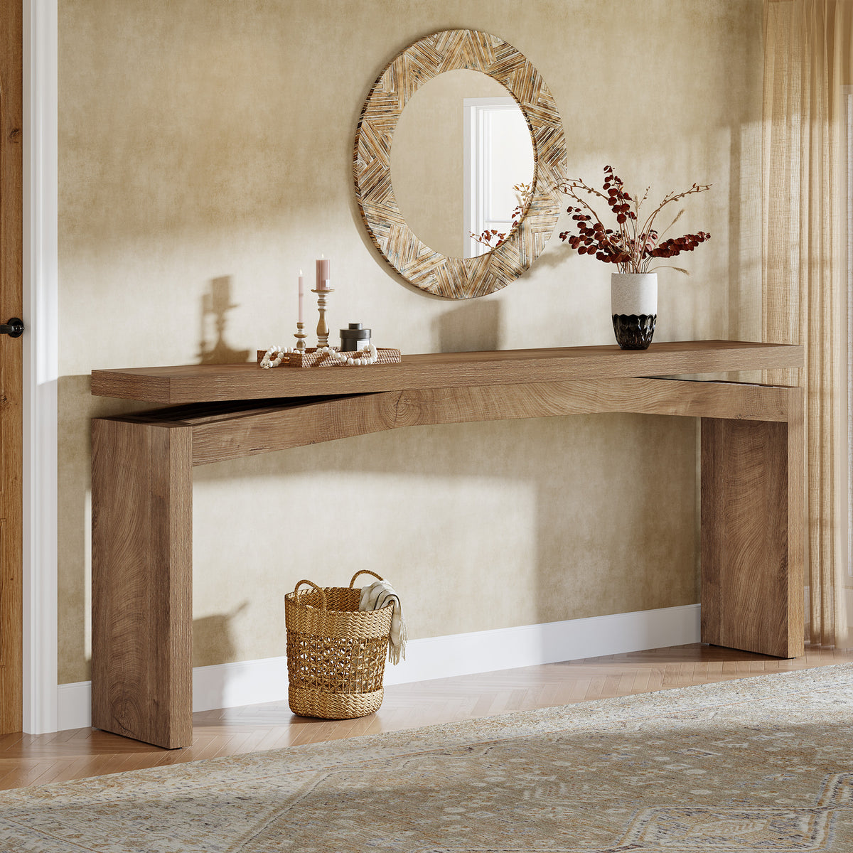 63" Narrow Console Table with Thick Tabletop, Entryway Sofa Table
