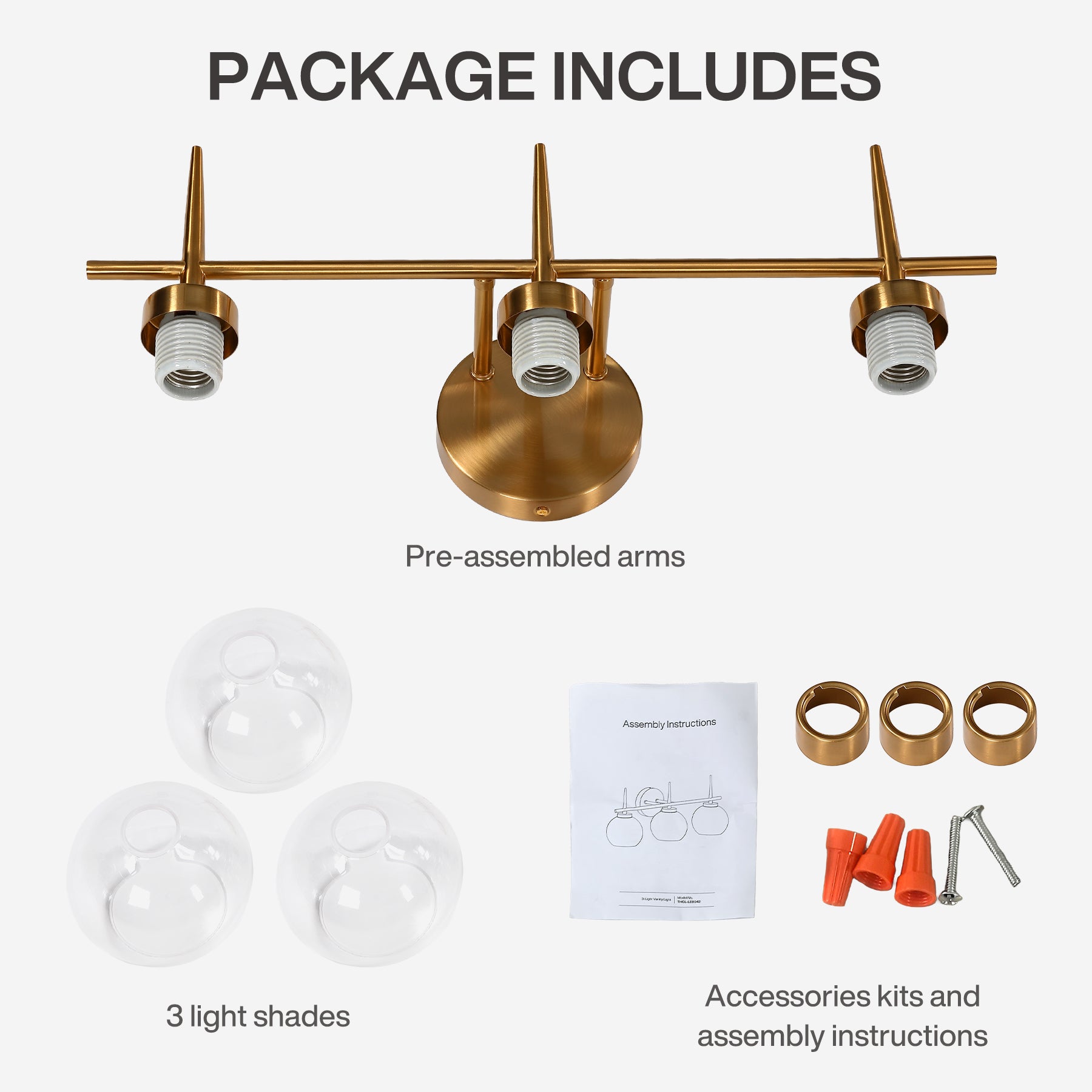 3-Light Bathroom Vanity Light, Modern Brass Finish Wall Sconce Fixture Over Mirror