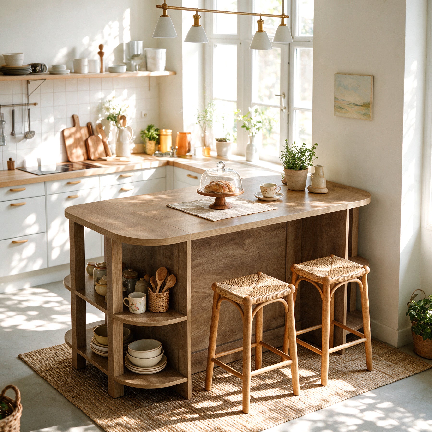 63" Farmhouse Kitchen Island, Counter Height Bar Table with 3-Tier Storage