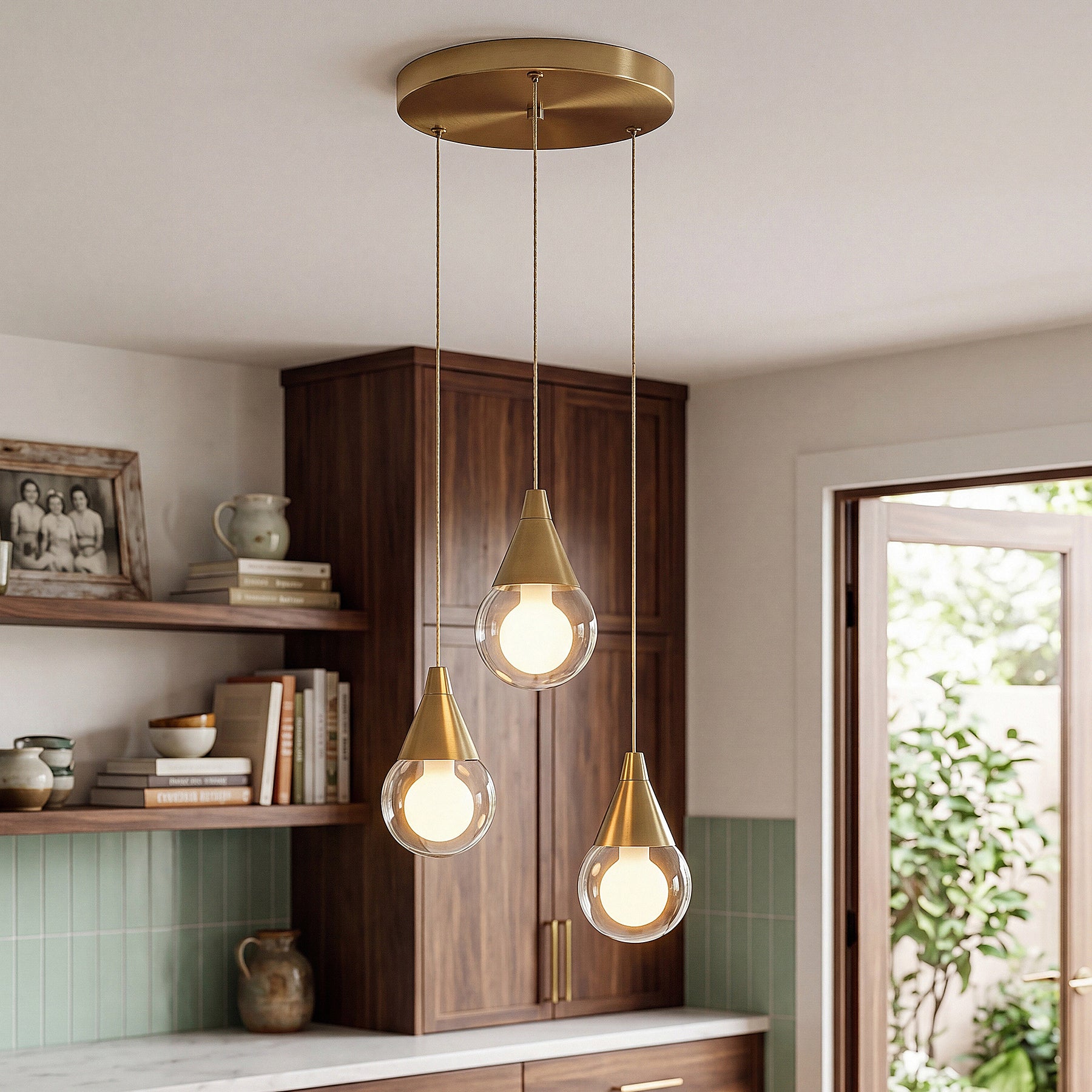 3-Light Pendant Light, Brushed Brass Adjustable Ceiling Light Fixtures
