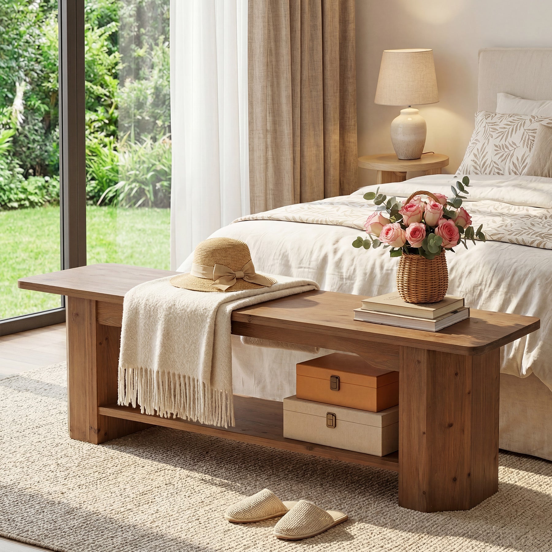 Tribesigns 63" Solid Wood Entryway Bench, Long Shoe Bench for Hallway