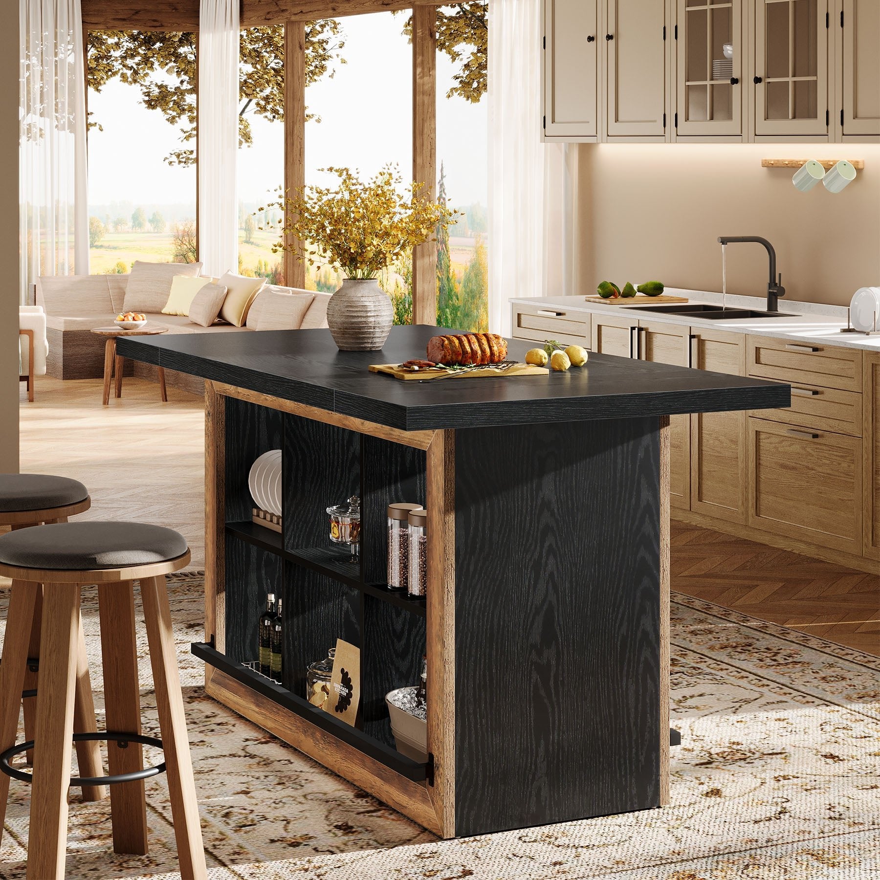 Kitchen Island, Counter Height Kitchen Coffee Bar Table with Storage