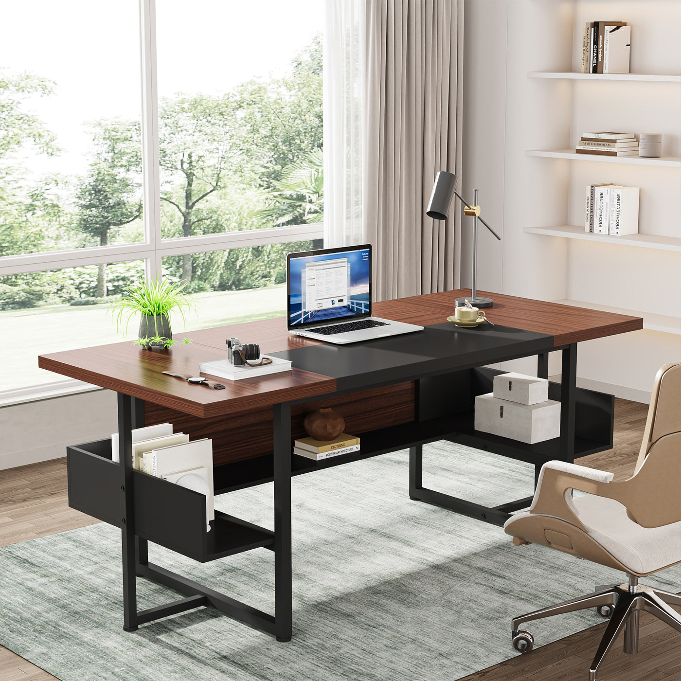 Tribesigns Executive Desk, Large Computer Table with Bottom Shelves