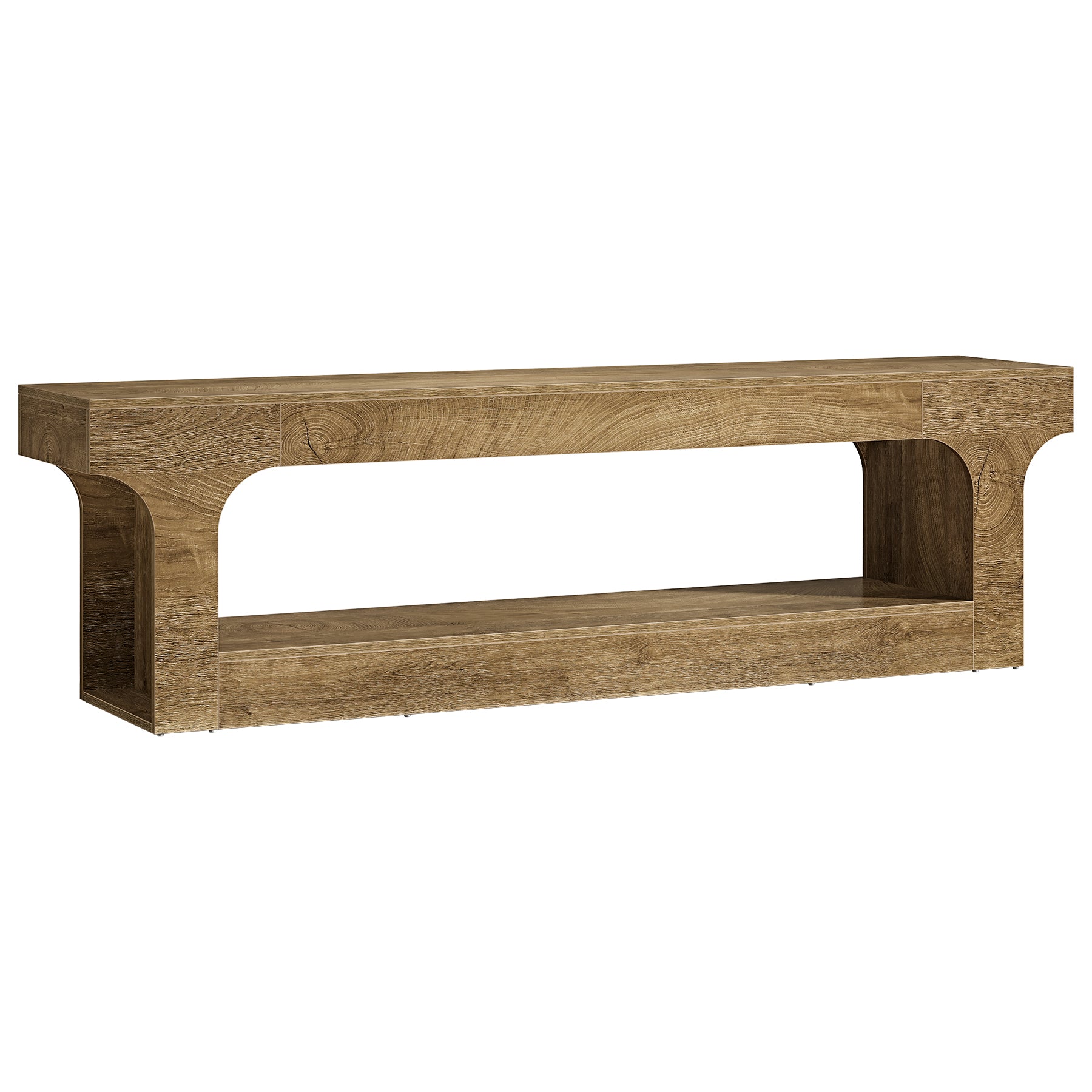 63” Farmhouse TV Stand for 55–75 Inch TVs, Entertainment Center with 2-Tier Open Storage Shelves