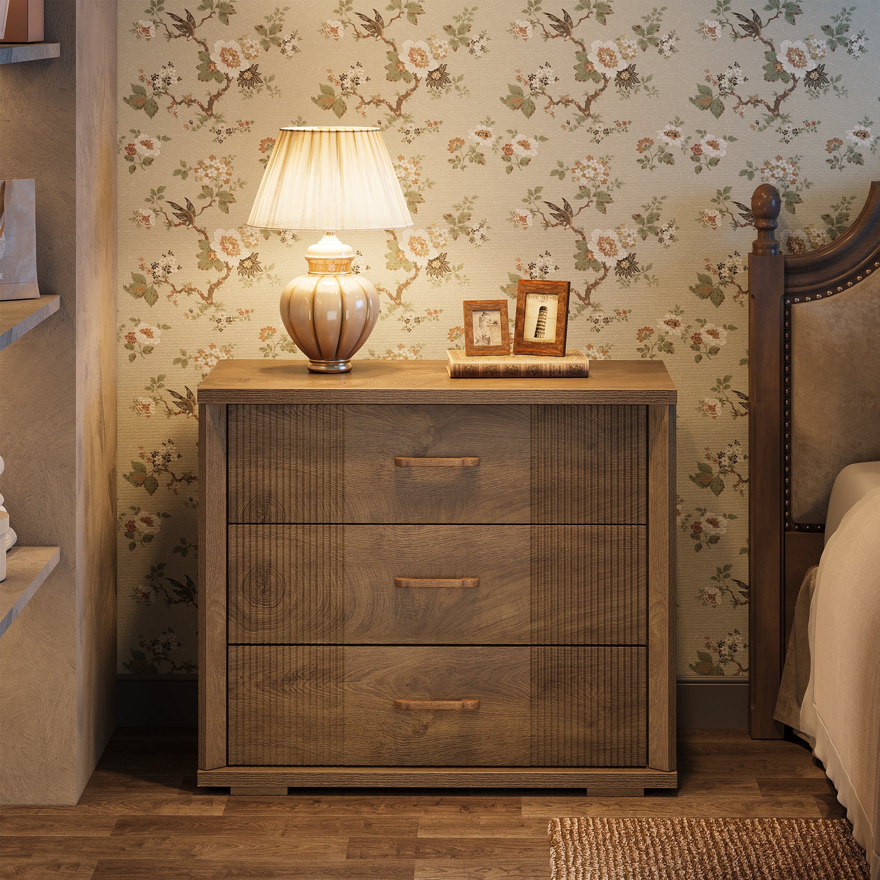 3-Drawer Nightstand, 31.5" Wide Bedside Table with Storage