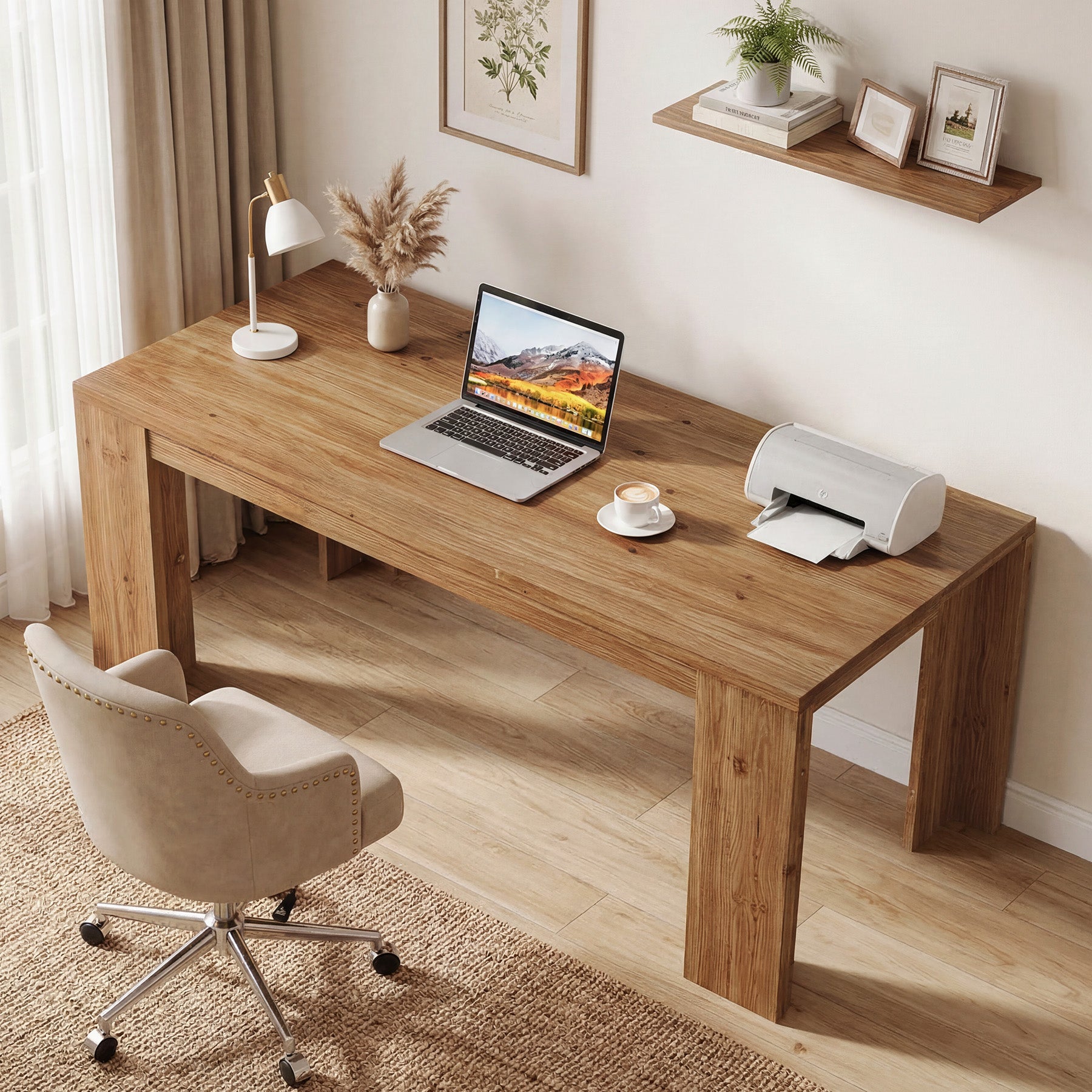 Tribesigns 63" Solid Wood Executive Desk, Farmhouse Office Desk for Home