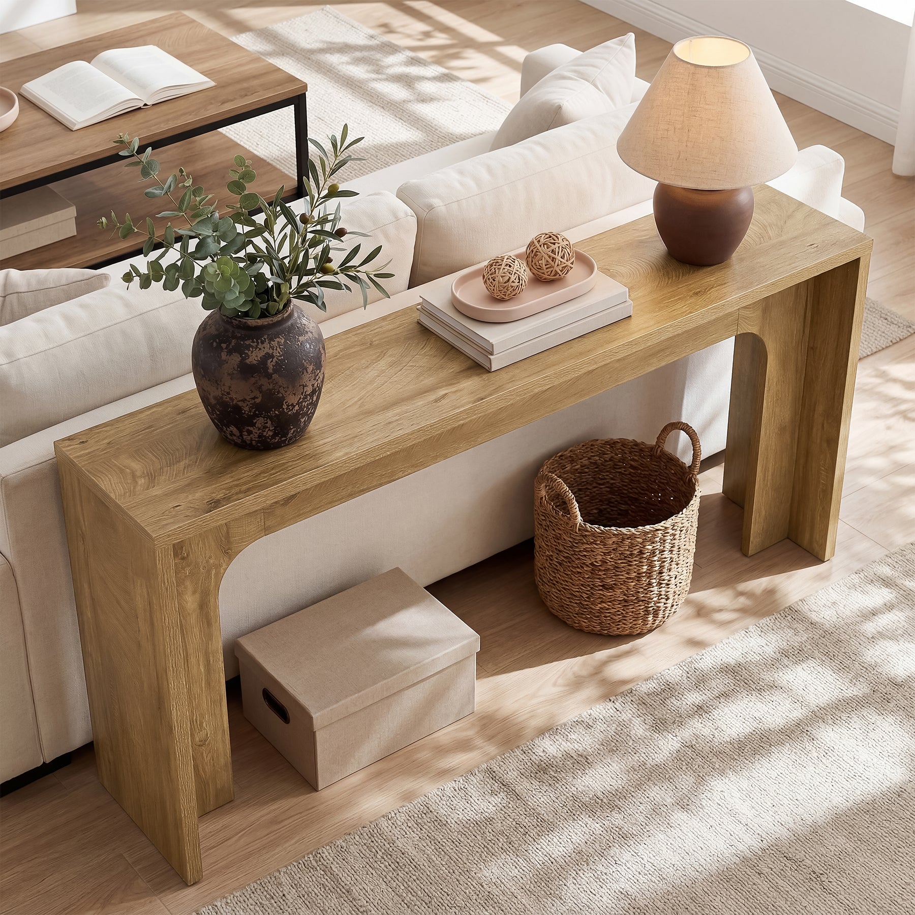 63" Narrow Console Table, Modern Minimalist Wood Entryway Table with Sturdy Base for Hallway & Behind Sofa