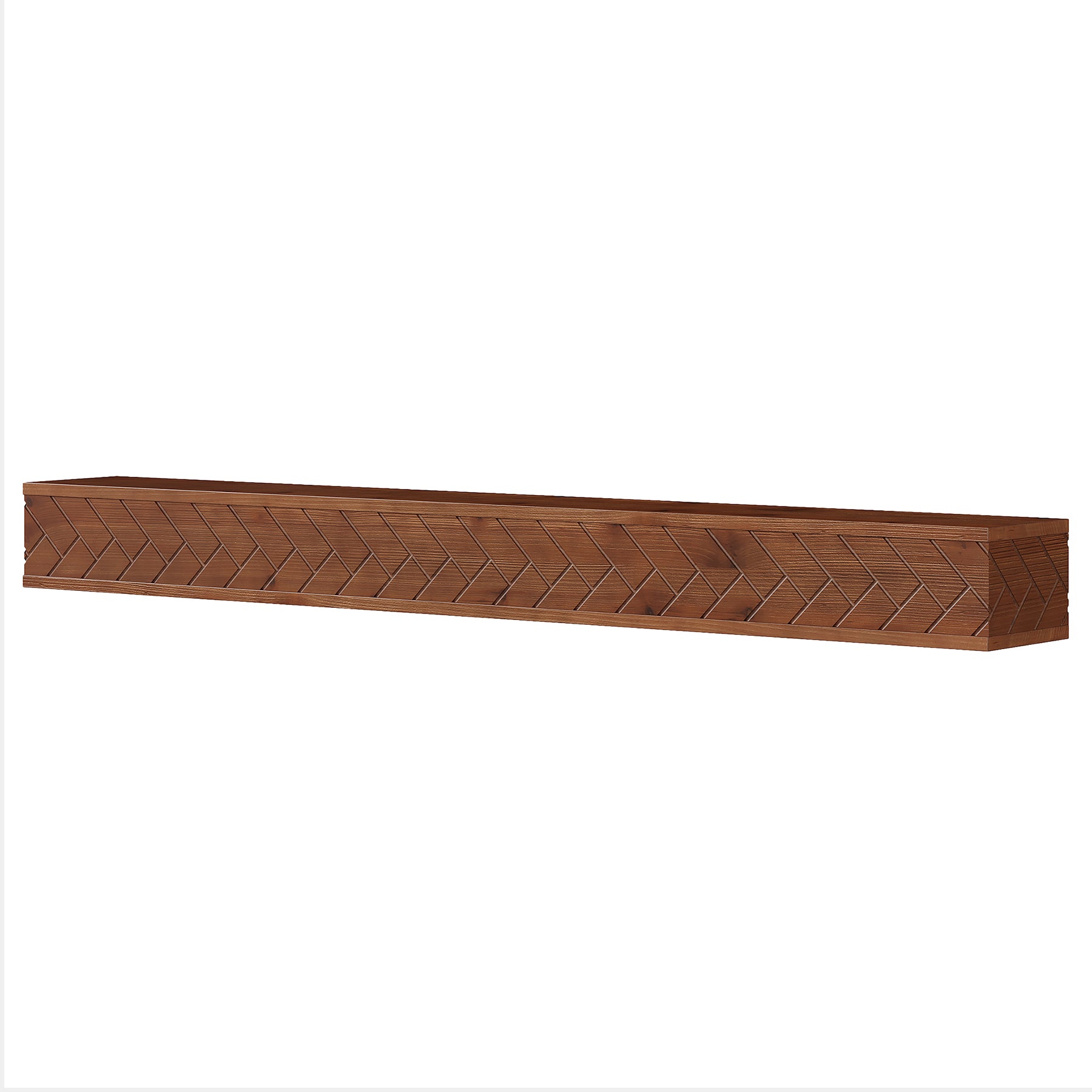 Tribesigns 70.9 Inch Solid Wood Floating Shelf, Hand-Carved Herringbone Wall Display Shelf with Hidden Bracket for Living Room