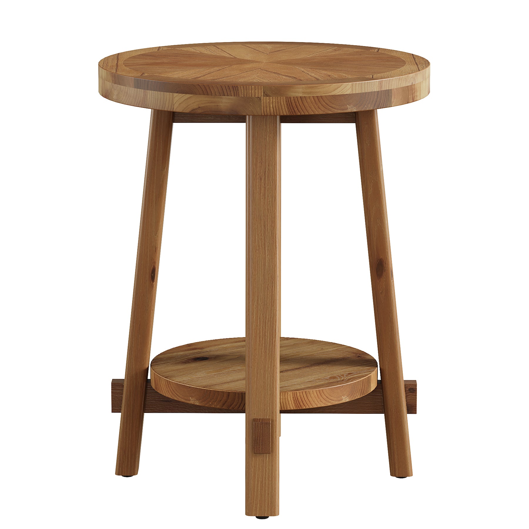 19.6" Round End Table, Solid Wood Side Table with 2-Tier Storage