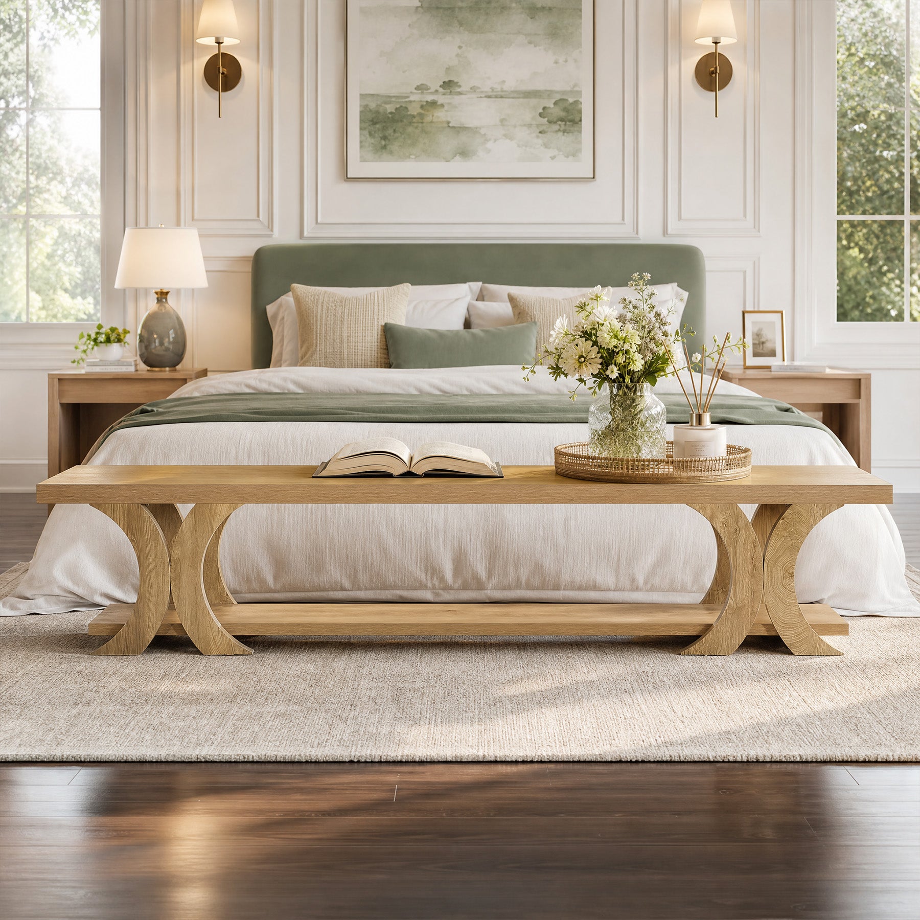 70.8" Long Entryway Bench, Farmhouse Seating End of Bed Bench with Shoe Storage