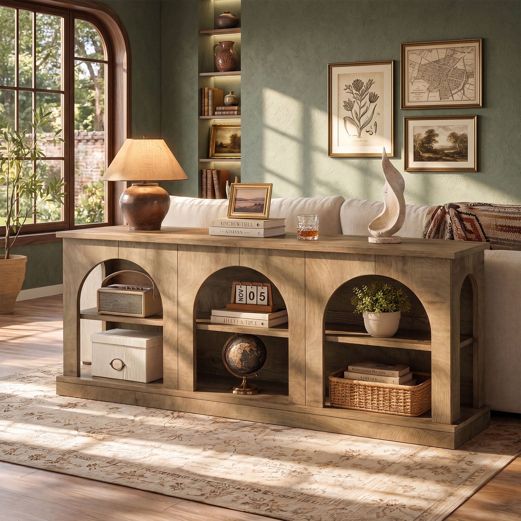 63" Arched Entryway Table, Low Profile Console Table for Hallway