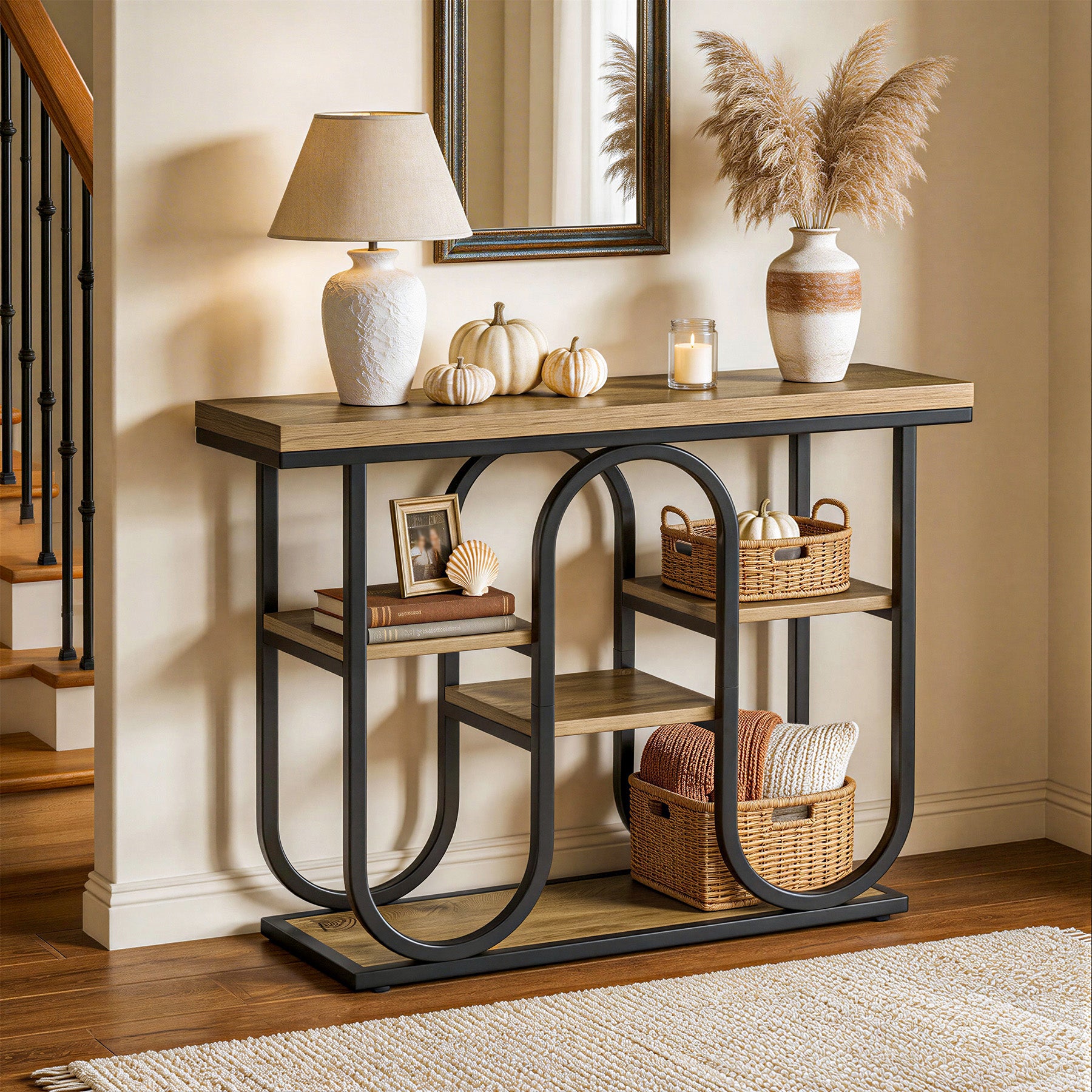 41.3" Console Table, 4-Tier Sofa Table Entryway Table with Open Shelves