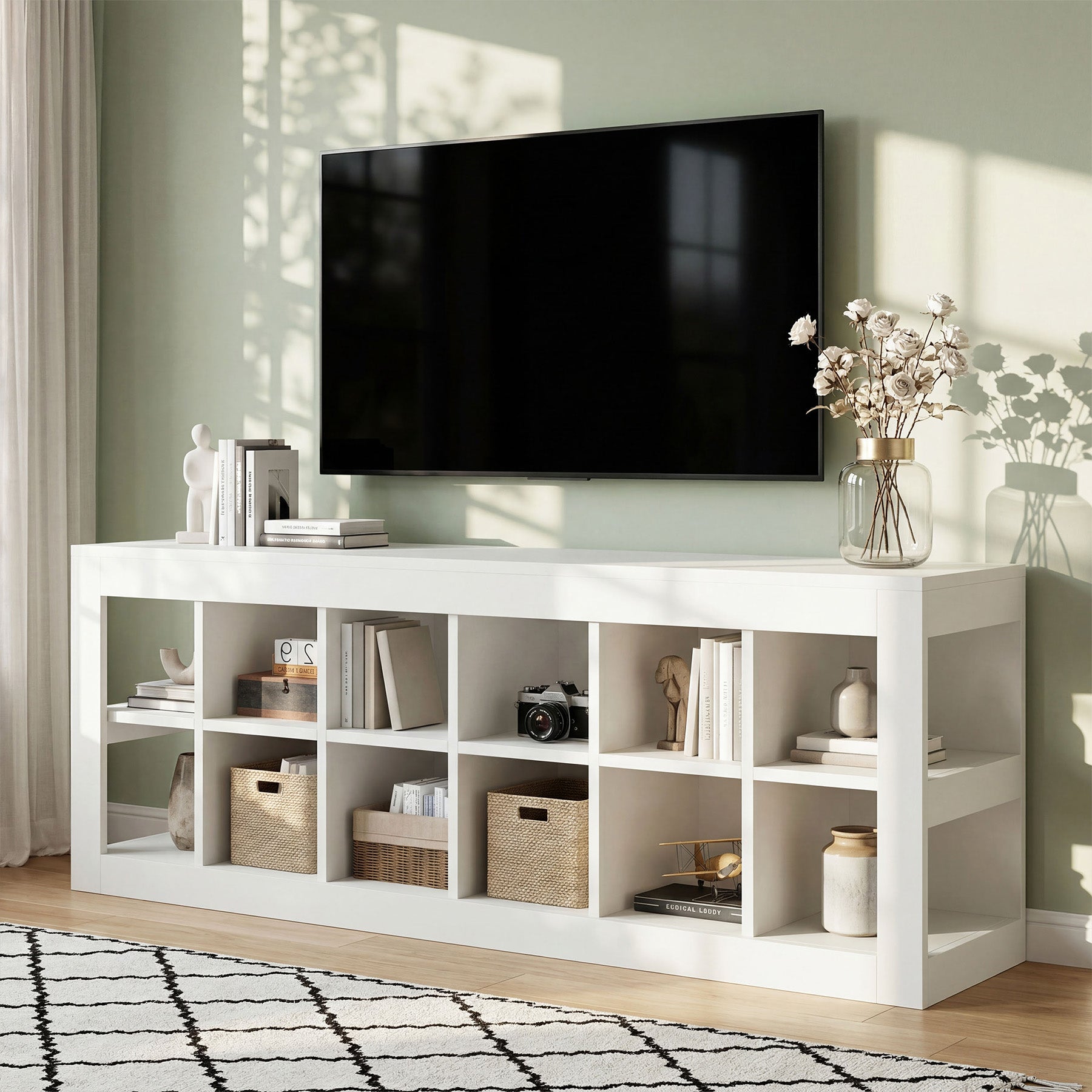 52.36" 12 Cube Organizer Bookcase, 2-Tier Open Shelf Storage for Living Room Bedroom Office