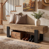 63" Solid Wood Entryway Bench, Farmhouse Indoor Shoe Bench End of Bed Bench 3