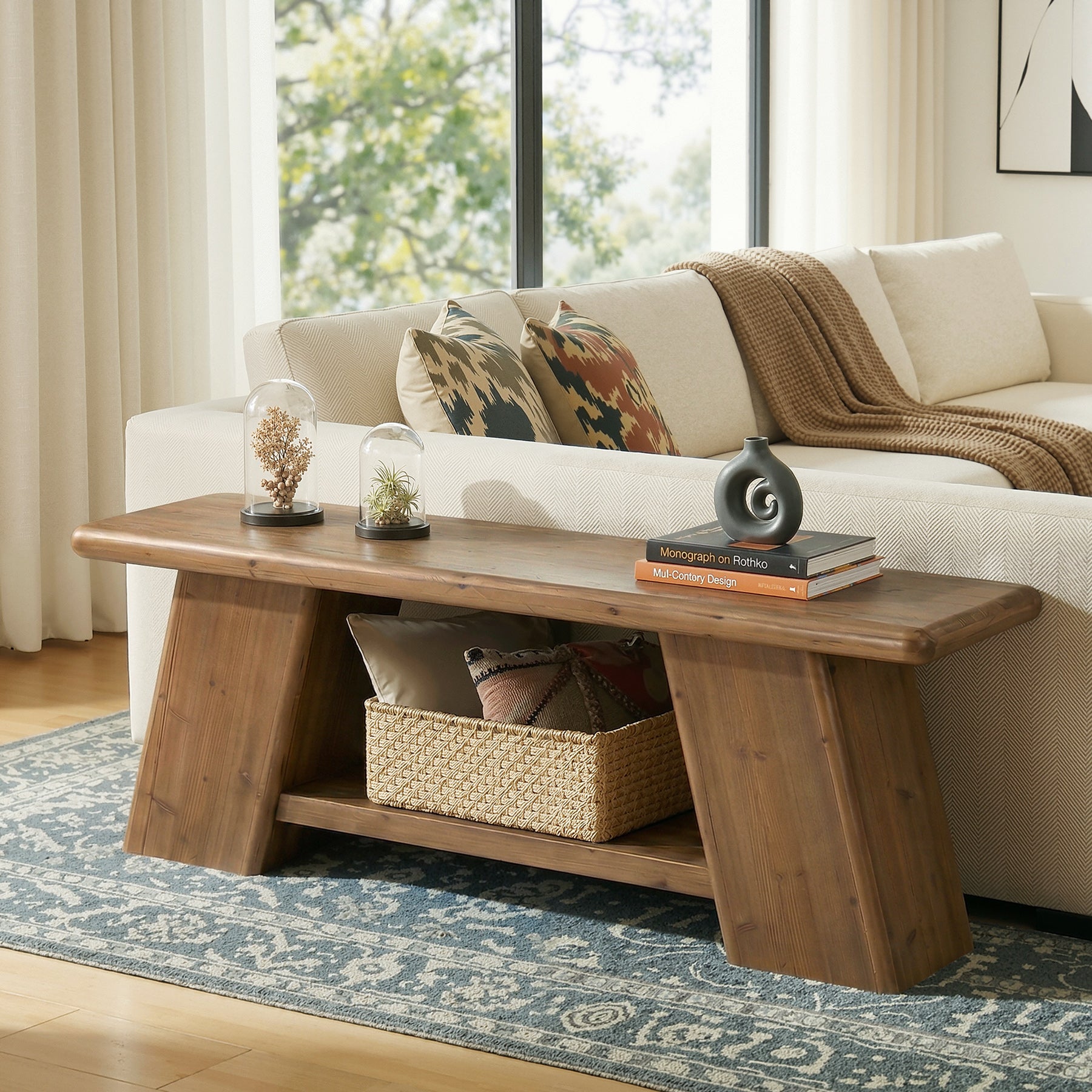 63" Solid Wood Console Table with Storage Shelf, Farmhouse Sofa Table for Behind Couch or Entryway