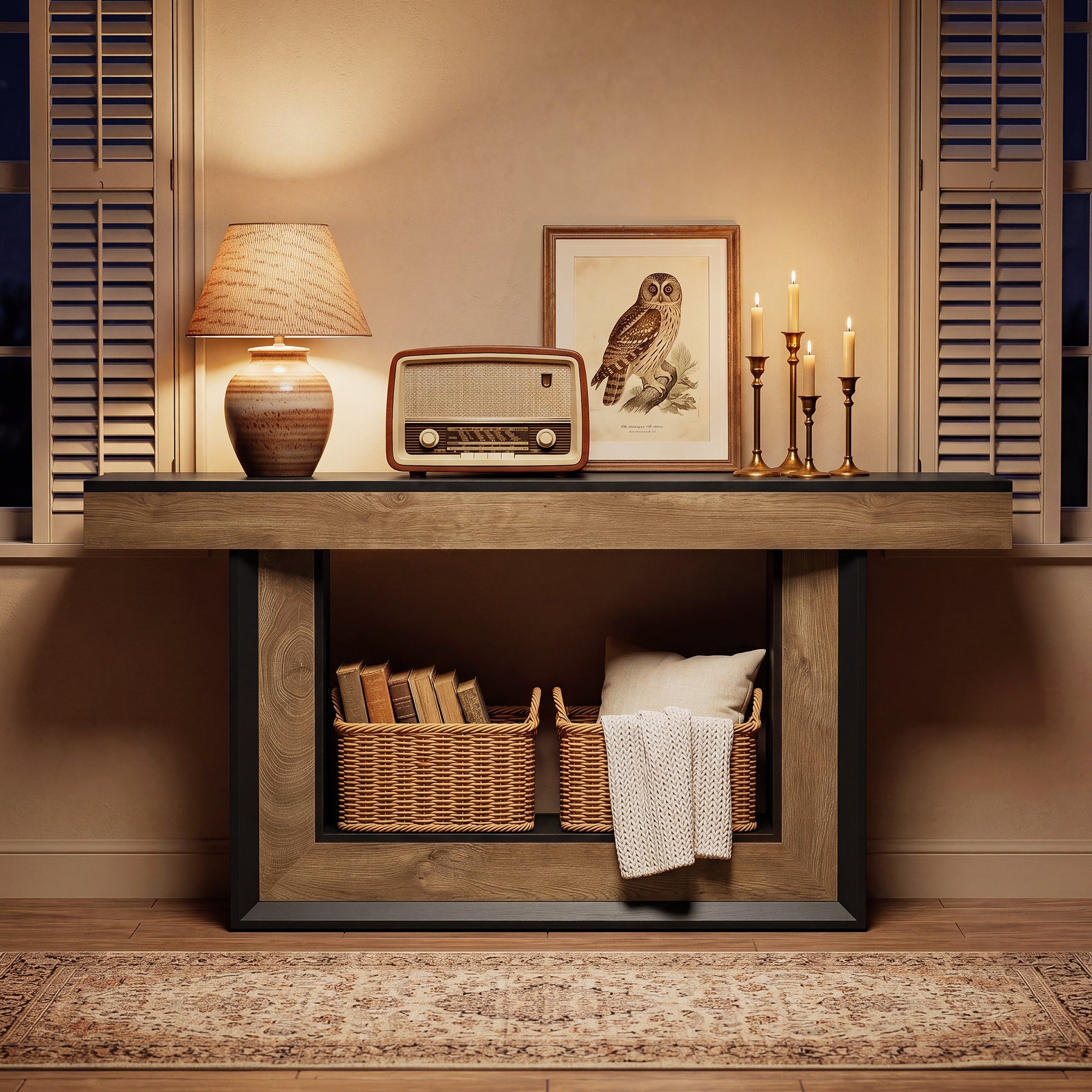 63" Console Table with U-Shaped Base, 2-Tier Narrow Sofa Table for Entryway