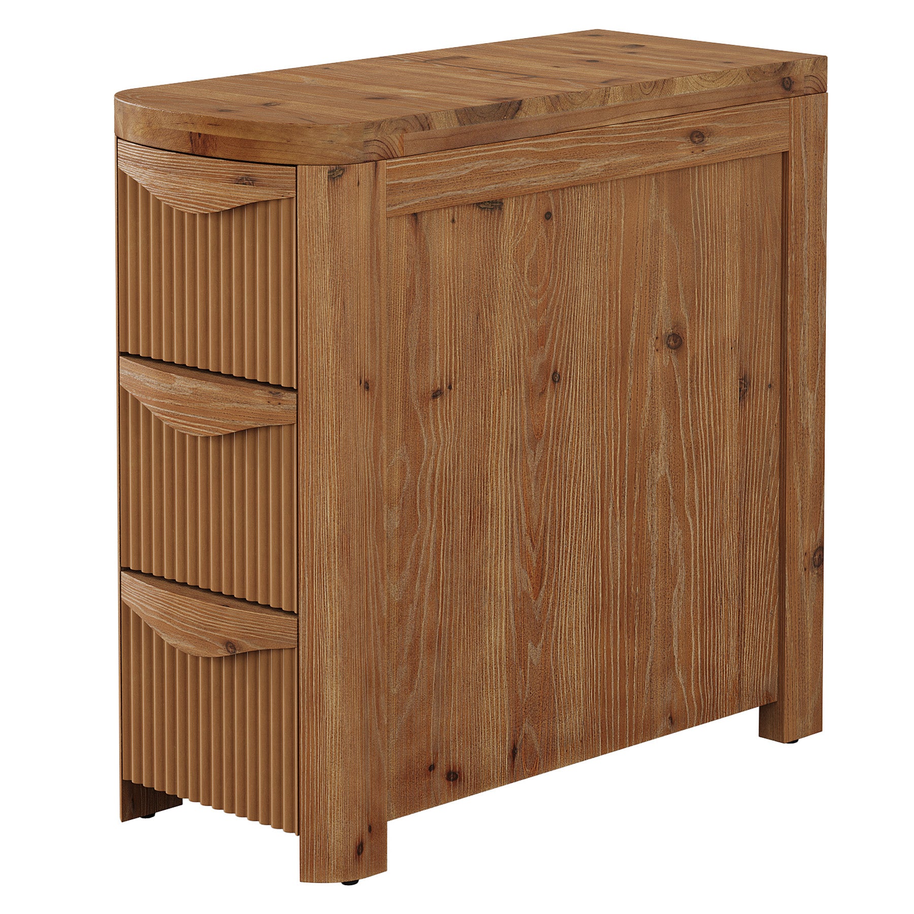Solid Wood End Table with 3 Drawers, 24" Farmhouse Side Table for Small Spaces