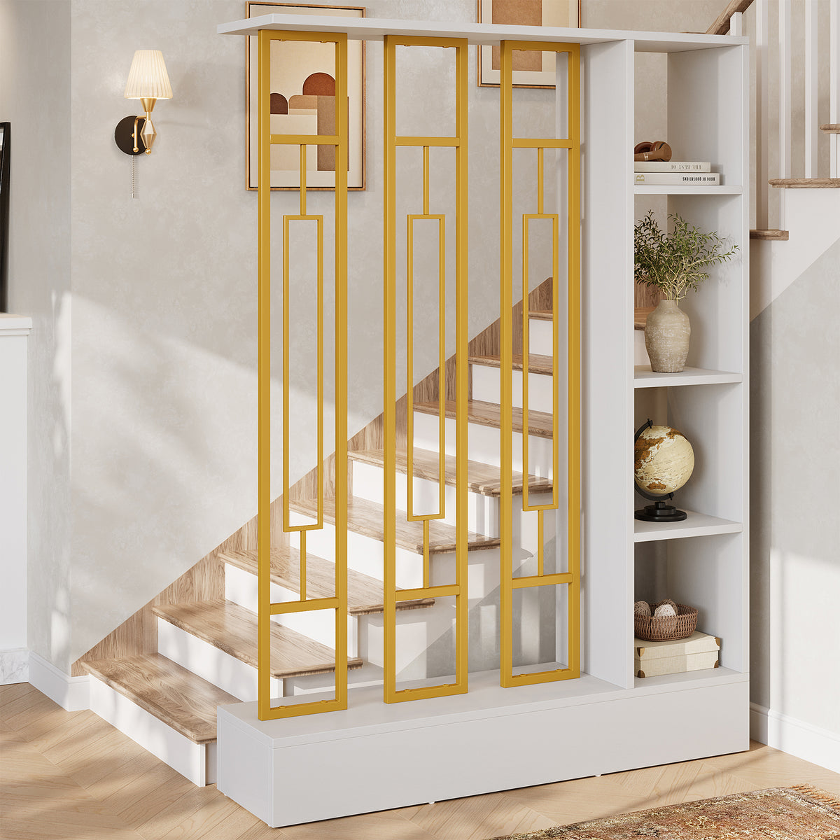 70.9" Wall Room Divider, Freestanding Wall Partition with Display Shelves