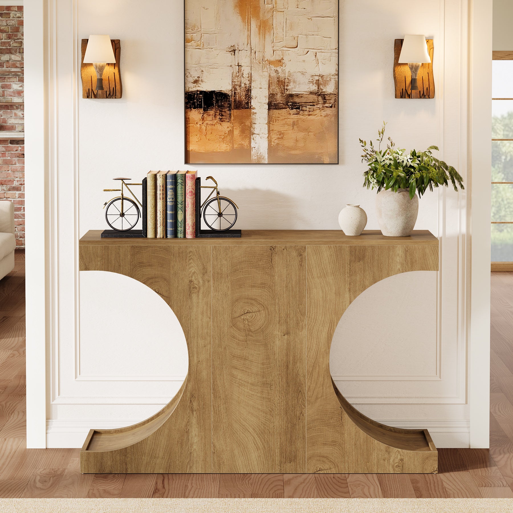 47" Console Table, Farmhouse Accent Sofa Table with Unique Geometric Base