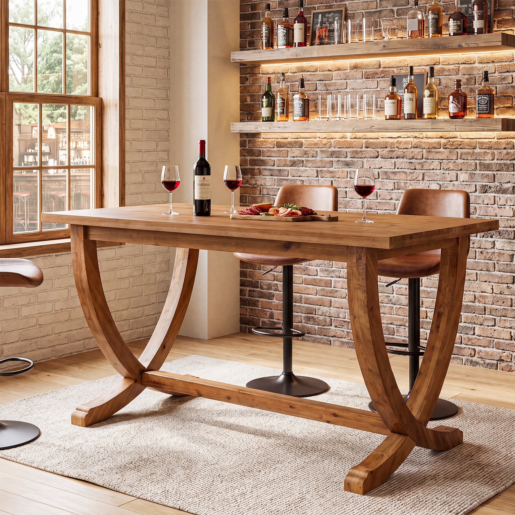 Solid Wood Counter Height Table, 59" Bar Table Farmhouse Dining Table for 4-6